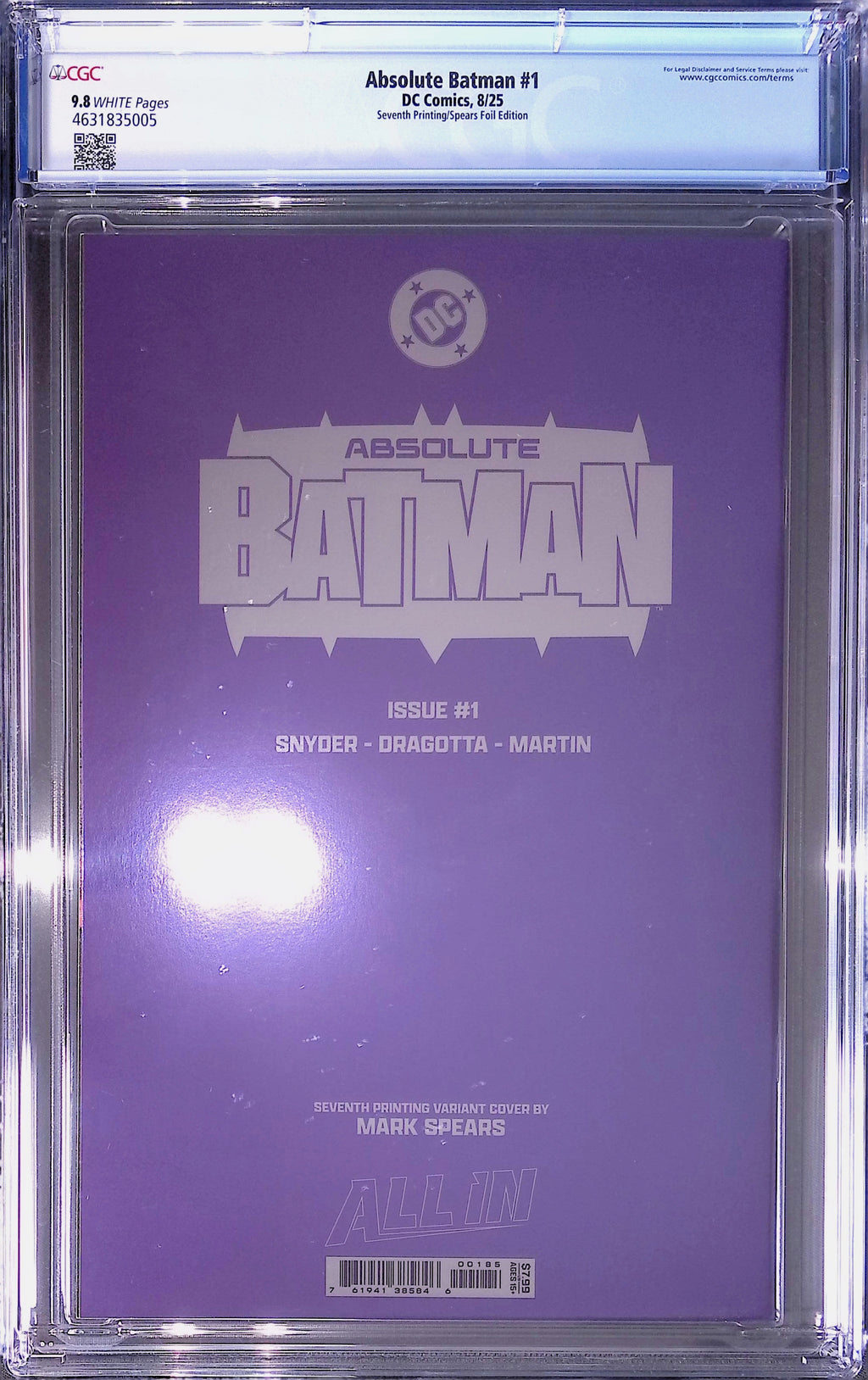 Absolute Trinity Mark Spears Connecting Foils 3 CGC 9.8 Graded Comics 4631835005, 4631835007, 4631835011.
