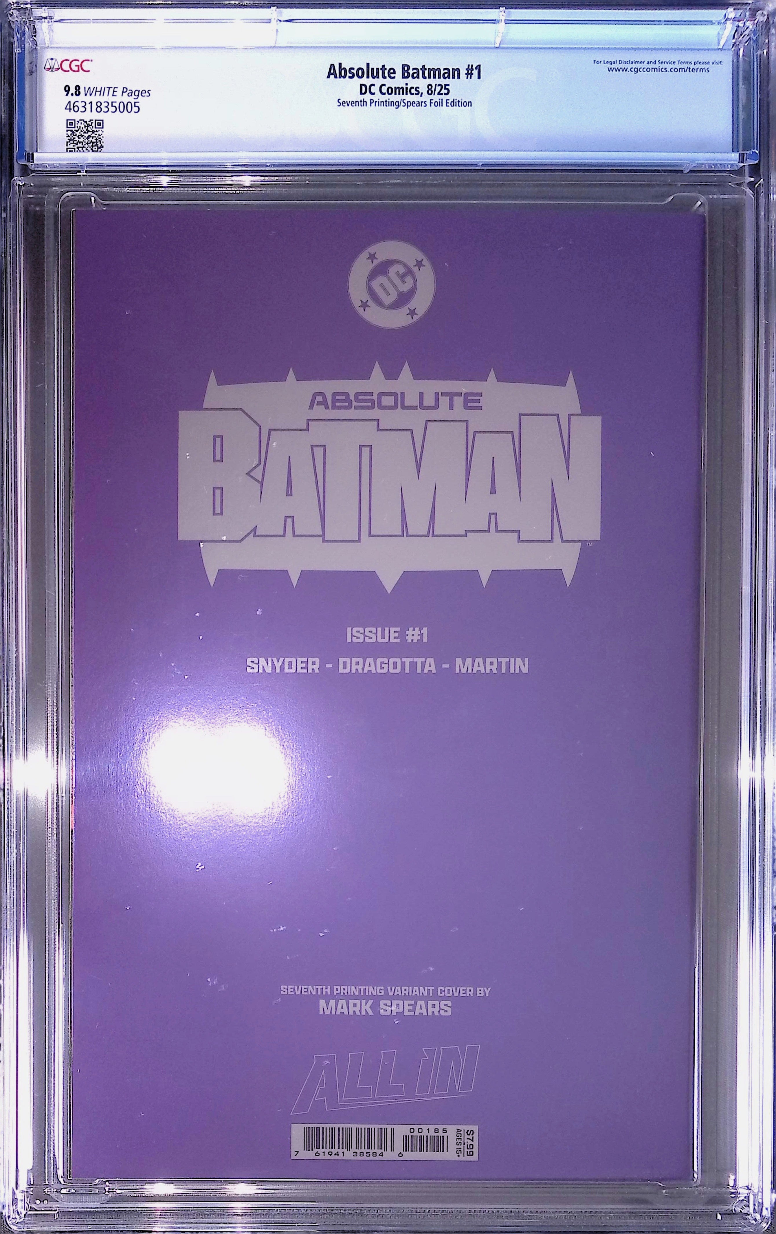 Absolute Trinity Mark Spears Connecting Foils 3 CGC 9.8 Graded Comics 4631835005, 4631835007, 4631835011.