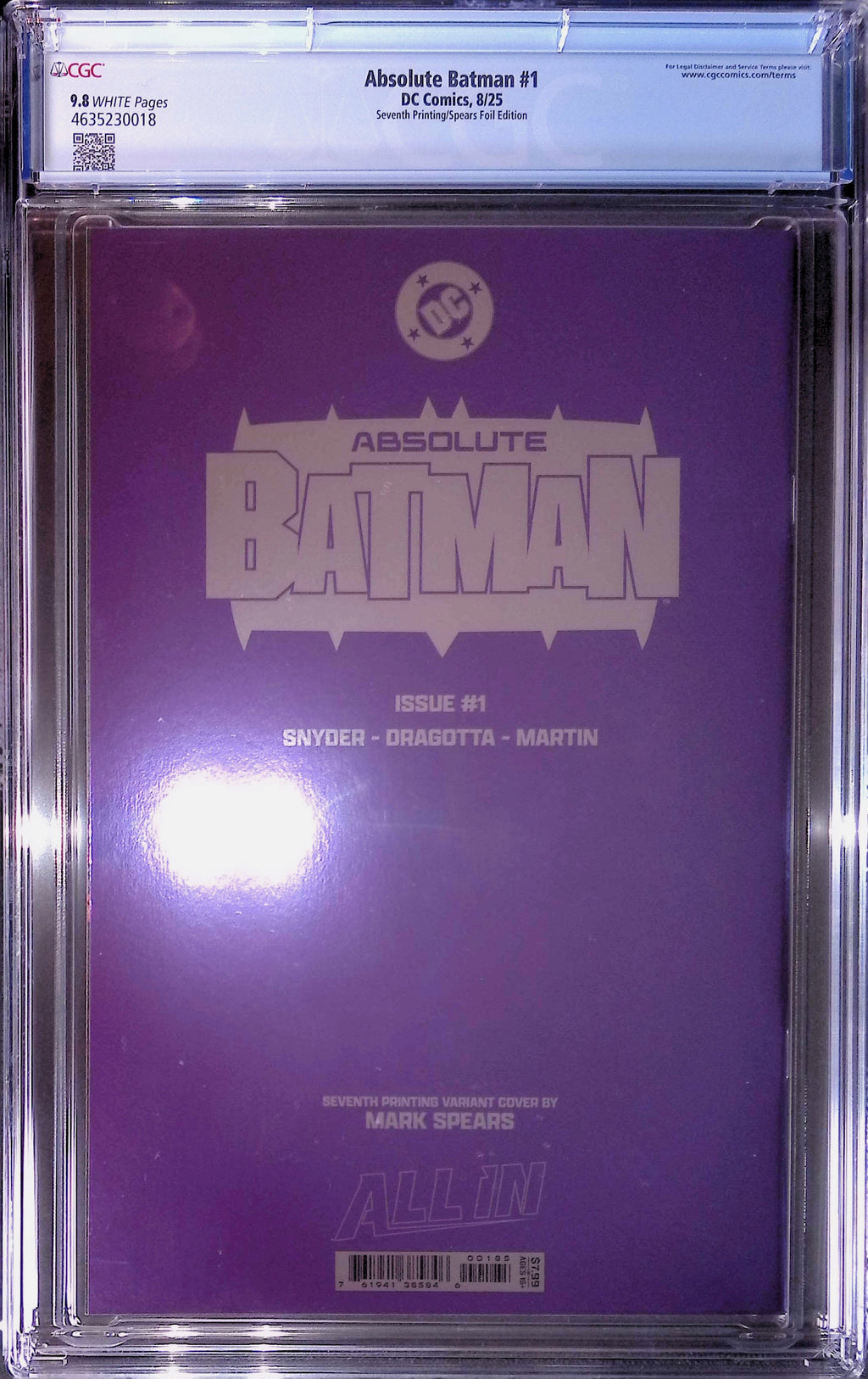 Absolute Trinity Mark Spears Connecting Foils 3 CGC 9.8 Graded Comics 4635230018, 4635231013, 4635231003.