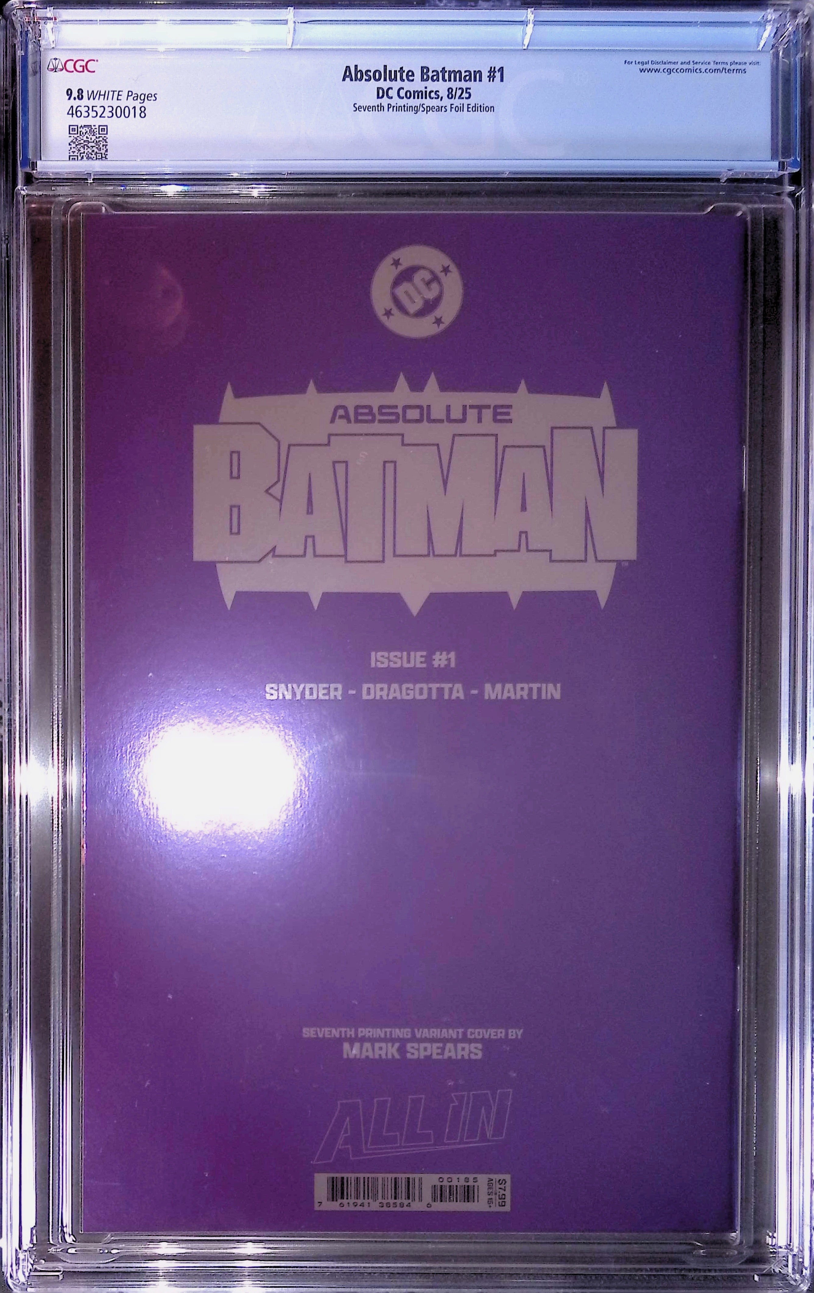 Absolute Trinity Mark Spears Connecting Foils 3 CGC 9.8 Graded Comics 4635230018, 4635231013, 4635231003.