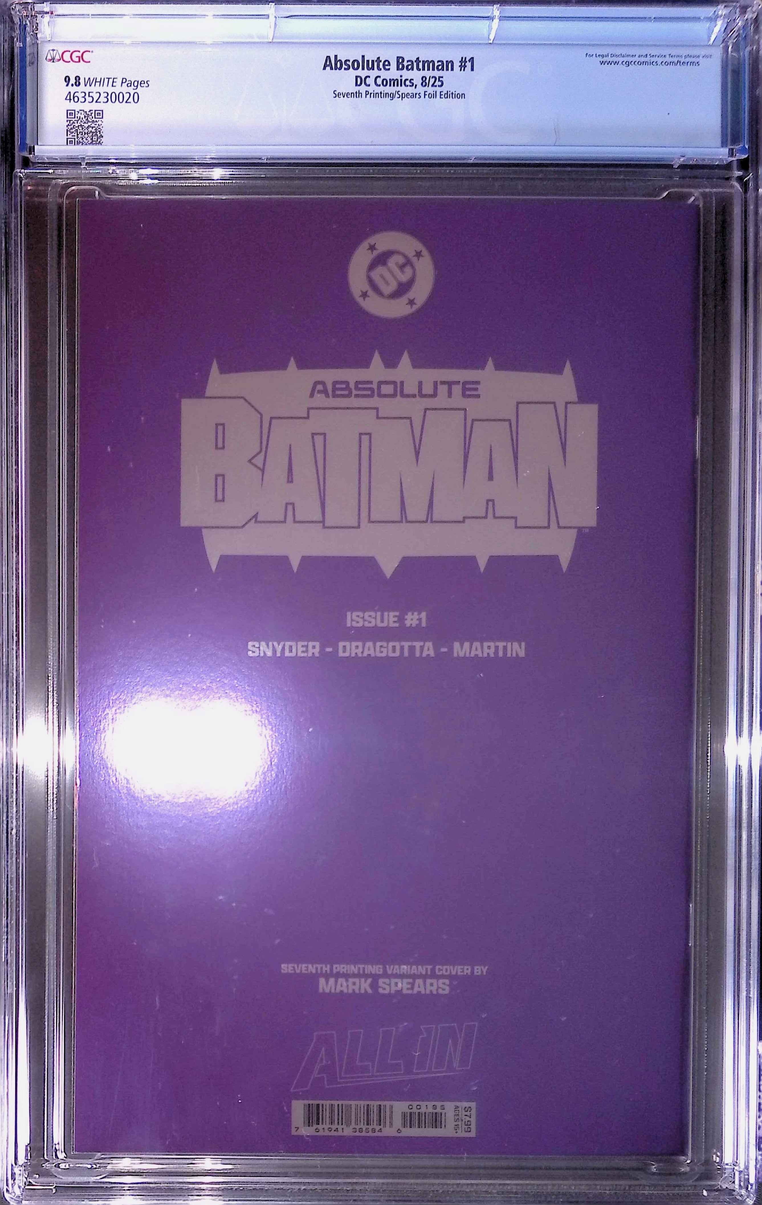 Absolute Trinity Mark Spears Connecting Foils 3 CGC 9.8 Graded Comics 4635231015, 4635230020, 4635231004.