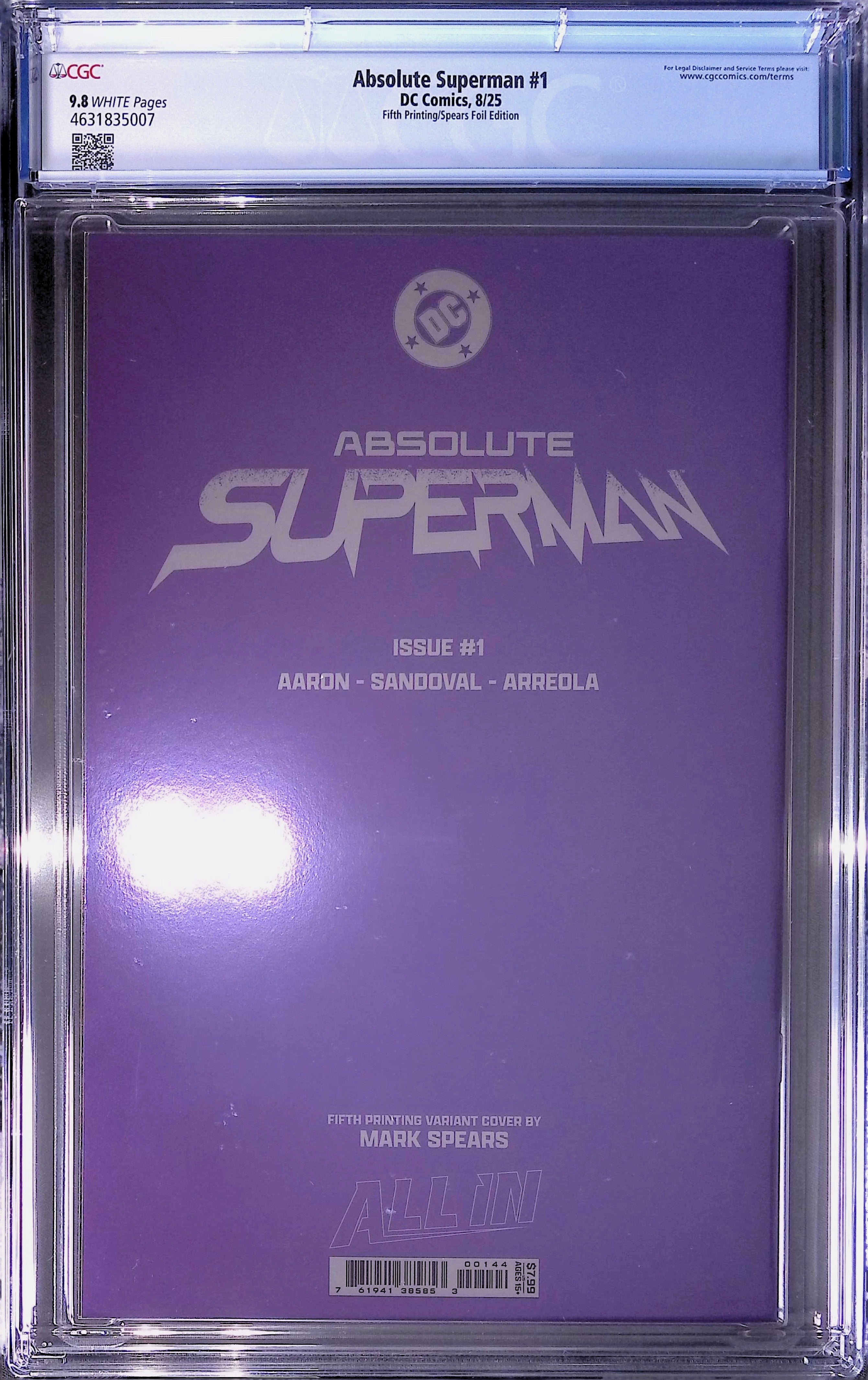 Absolute Trinity Mark Spears Connecting Foils 3 CGC 9.8 Graded Comics 4631835005, 4631835007, 4631835011.