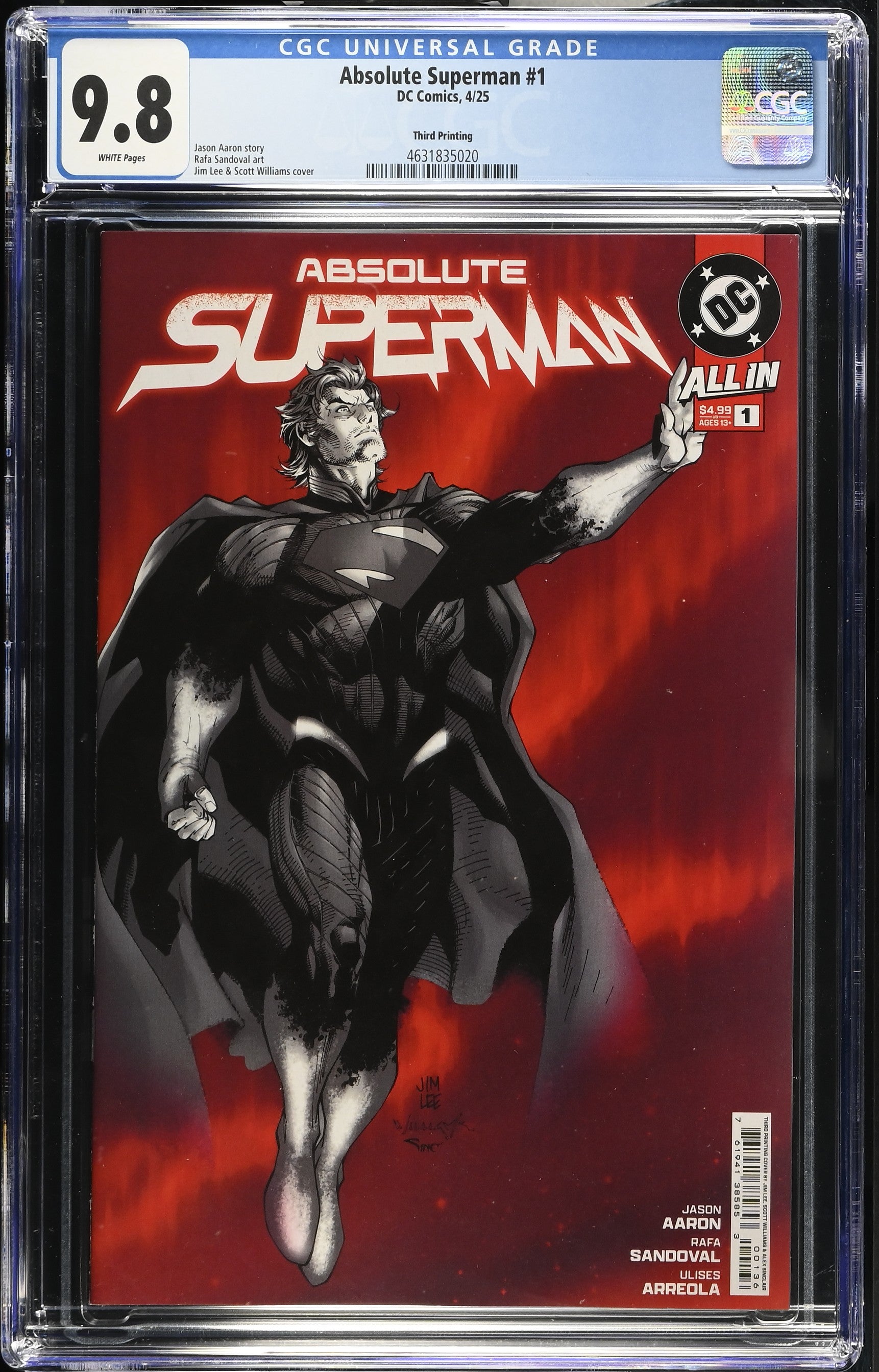 Absolute Superman # 1 DC Comics 4/25 Third Printing Jim Lee CGC