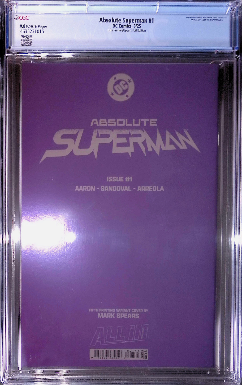 Absolute Trinity Mark Spears Connecting Foils 3 CGC 9.8 Graded Comics 4635231015, 4635230020, 4635231004.