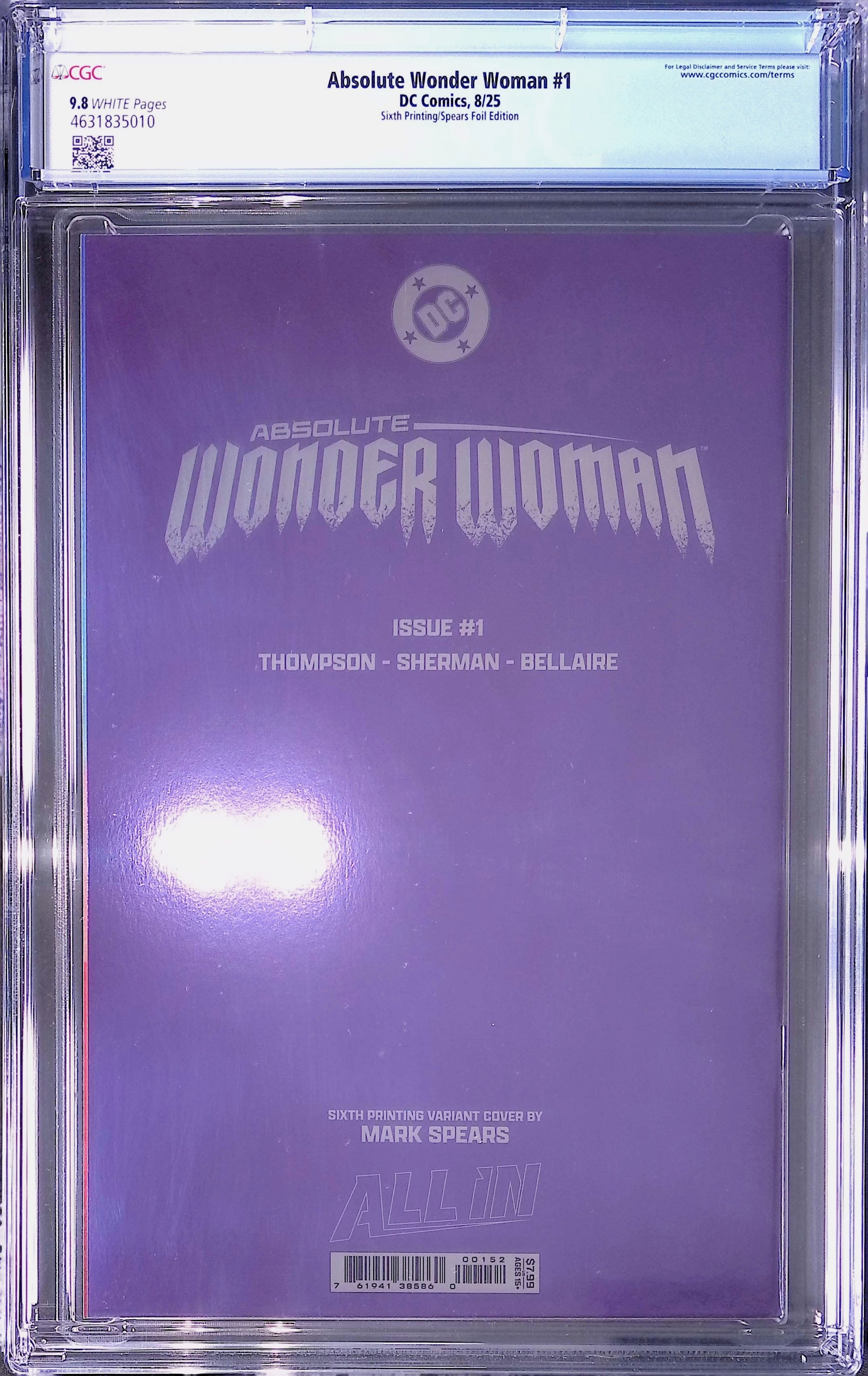 Absolute Wonder Woman #1 DC Comics 8/25 Sixth Printing/Spears Foil CGC 9.8 4631835010