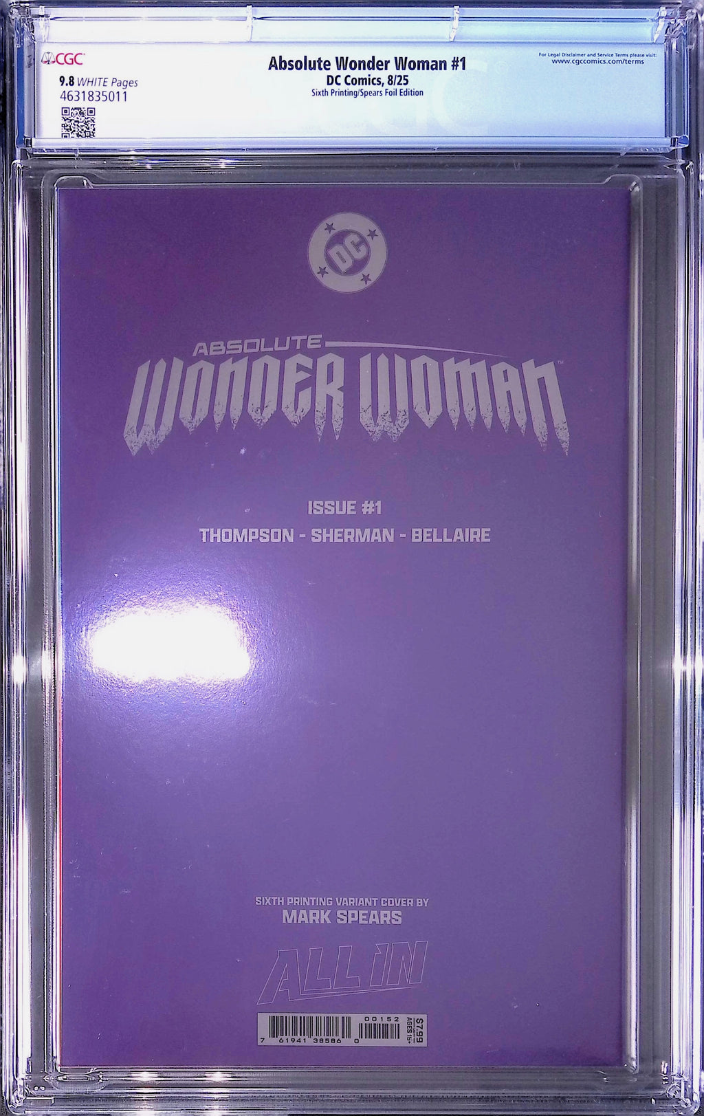 Absolute Trinity Mark Spears Connecting Foils 3 CGC 9.8 Graded Comics 4631835005, 4631835007, 4631835011.