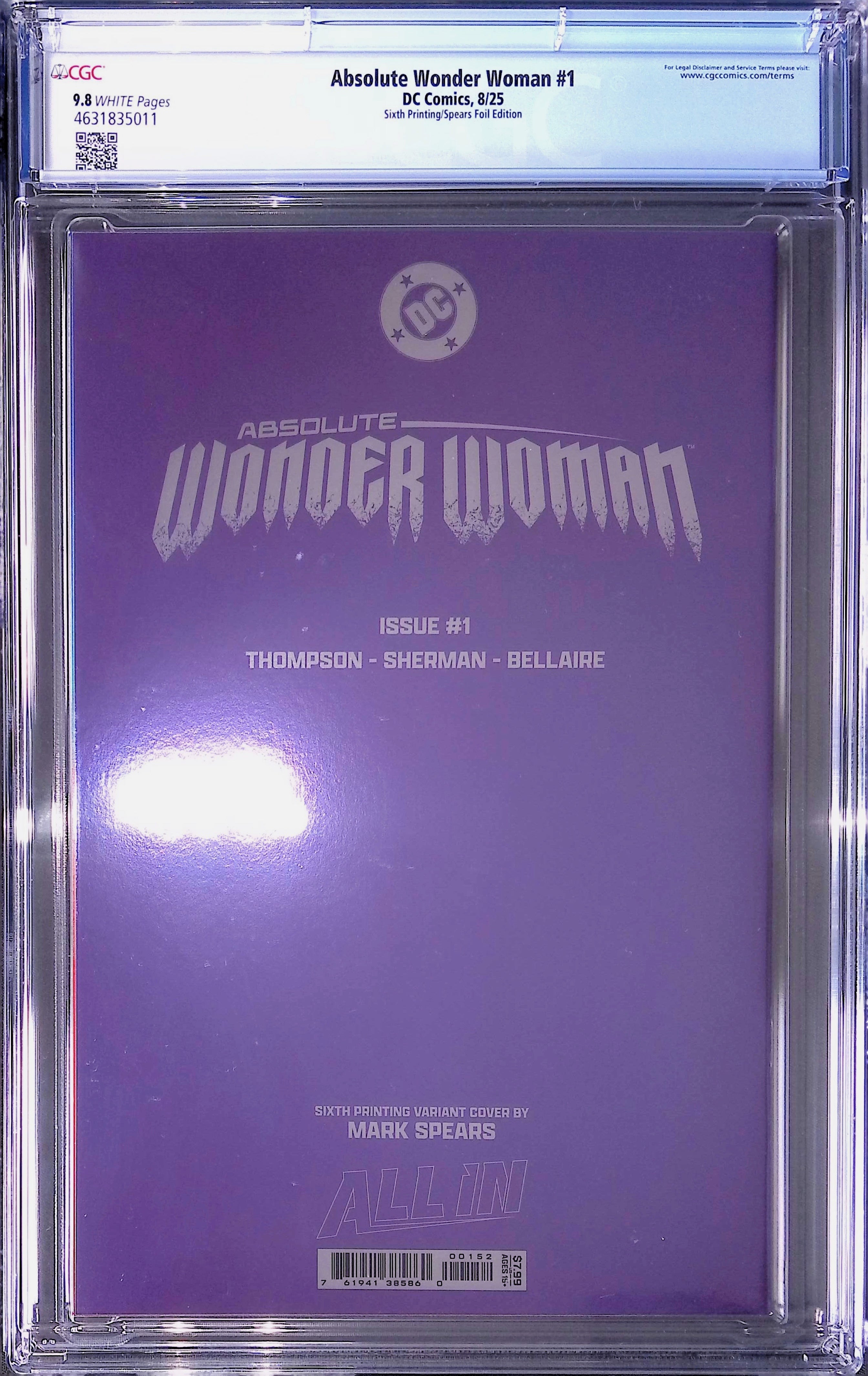 Absolute Trinity Mark Spears Connecting Foils 3 CGC 9.8 Graded Comics 4631835005, 4631835007, 4631835011.