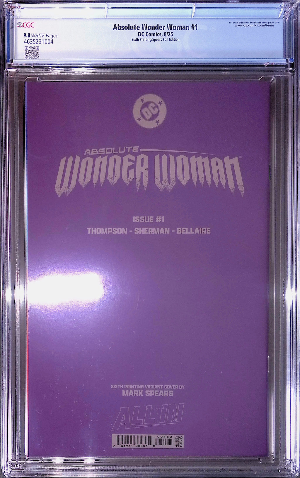 Absolute Trinity Mark Spears Connecting Foils 3 CGC 9.8 Graded Comics 4635231015, 4635230020, 4635231004.