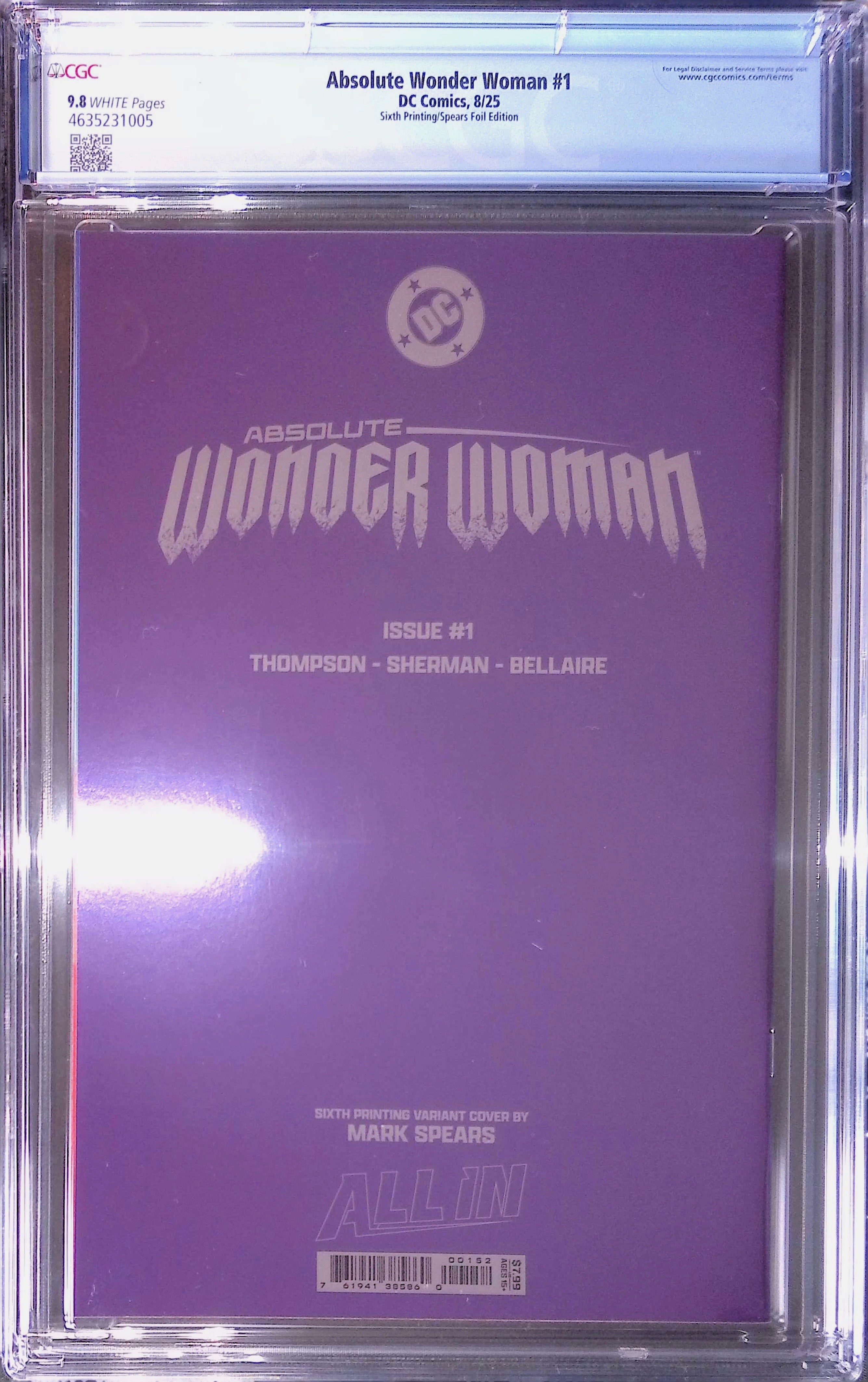 Absolute Wonder Woman #1 DC Comics 8/25 Sixth Printing/Spears Foil CGC 9.8 4635231005