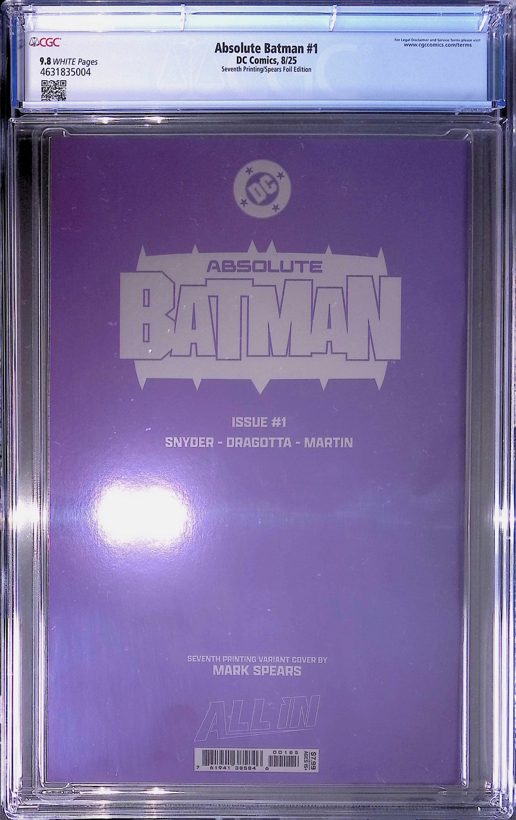 Absolute Batman #1 DC Comics 8/25 Seventh Printing/Spears Foil  CGC 9.8 4631835004