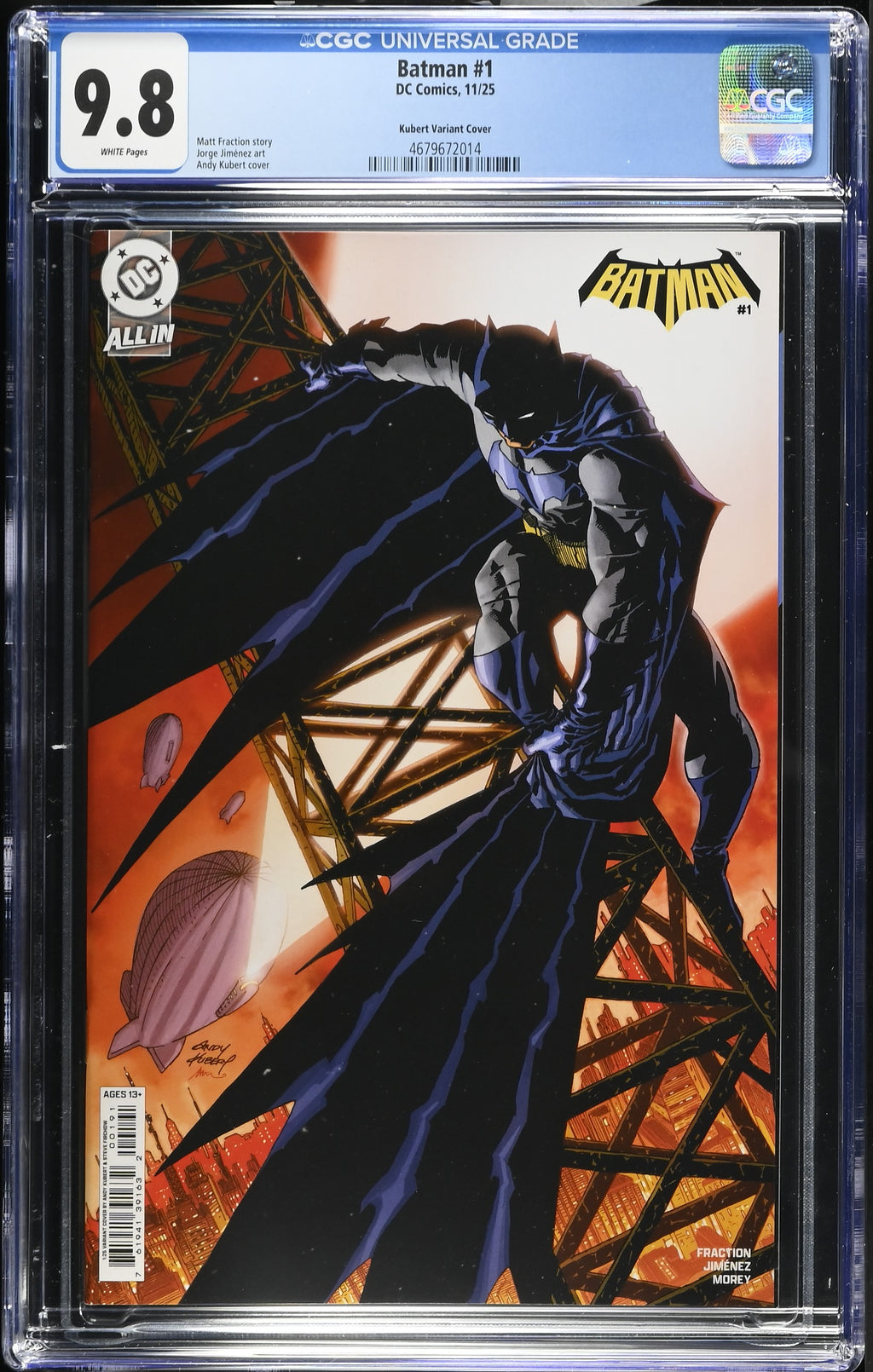 Batman # 1 1:25 Kubert Variant 11/25 CGC 9.8 4679672014