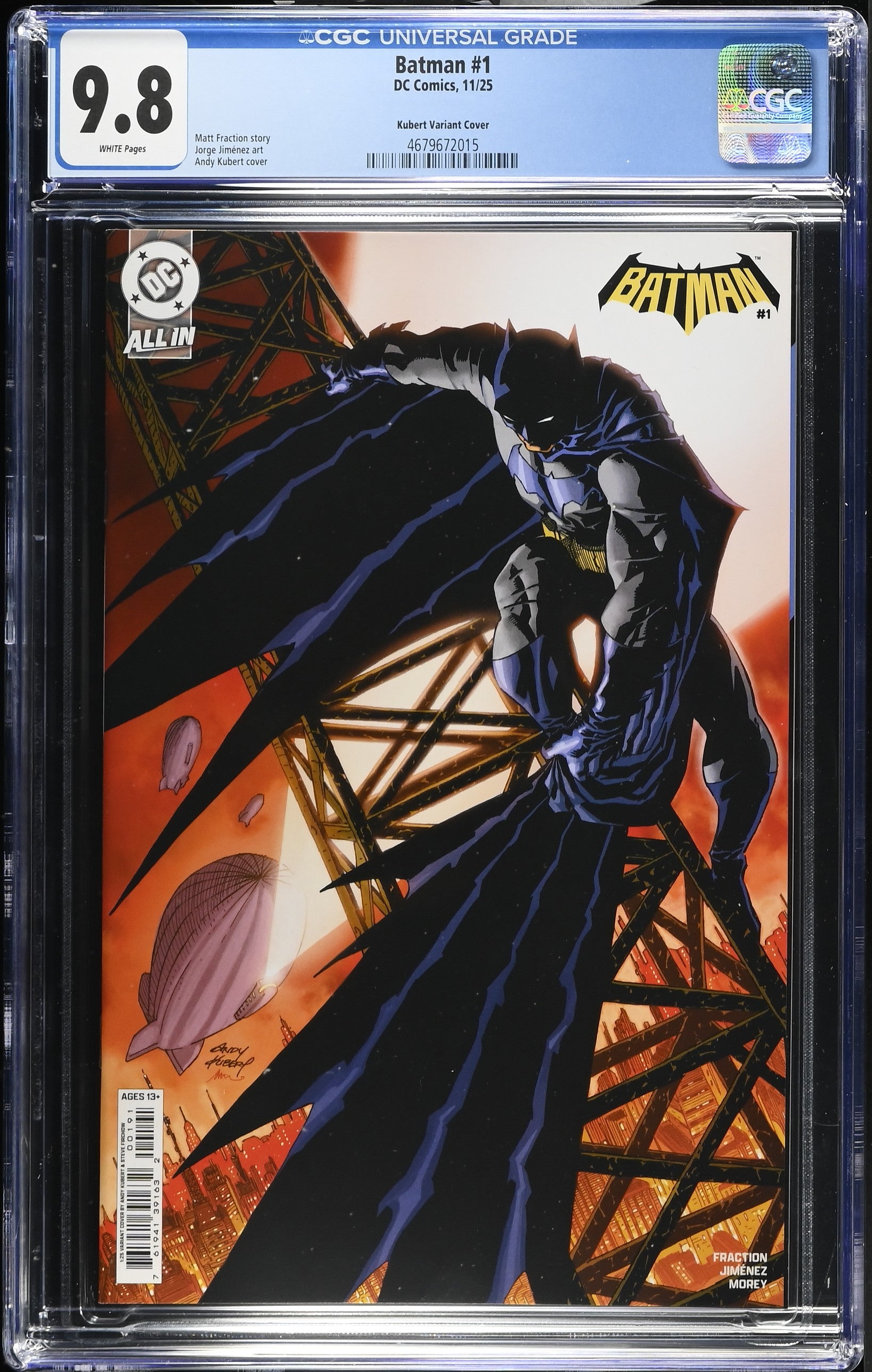Batman # 1 1:25 Kubert Variant 11/25 CGC 9.8 4679672015