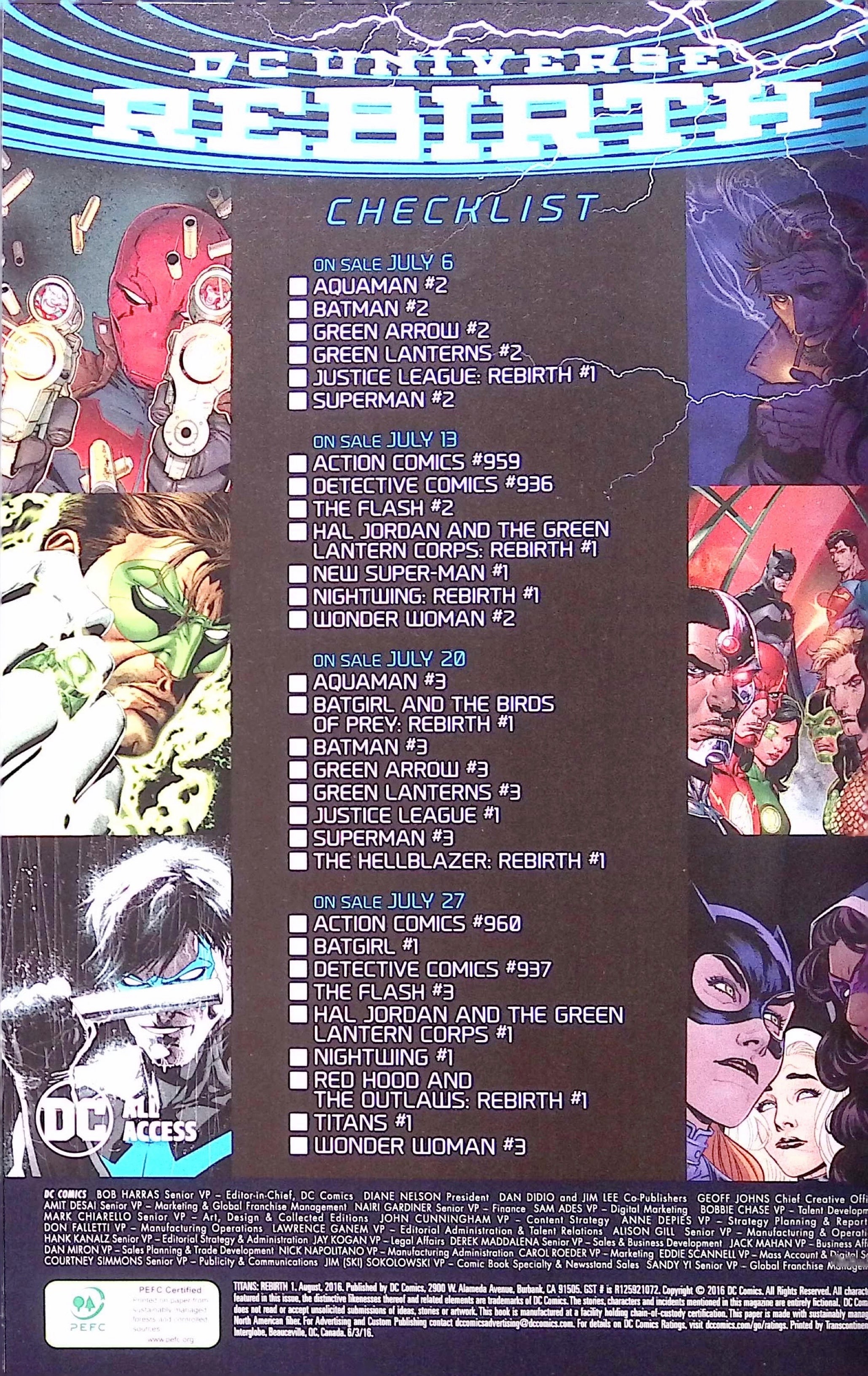 Titans # 1 Rebirth 2016 NM