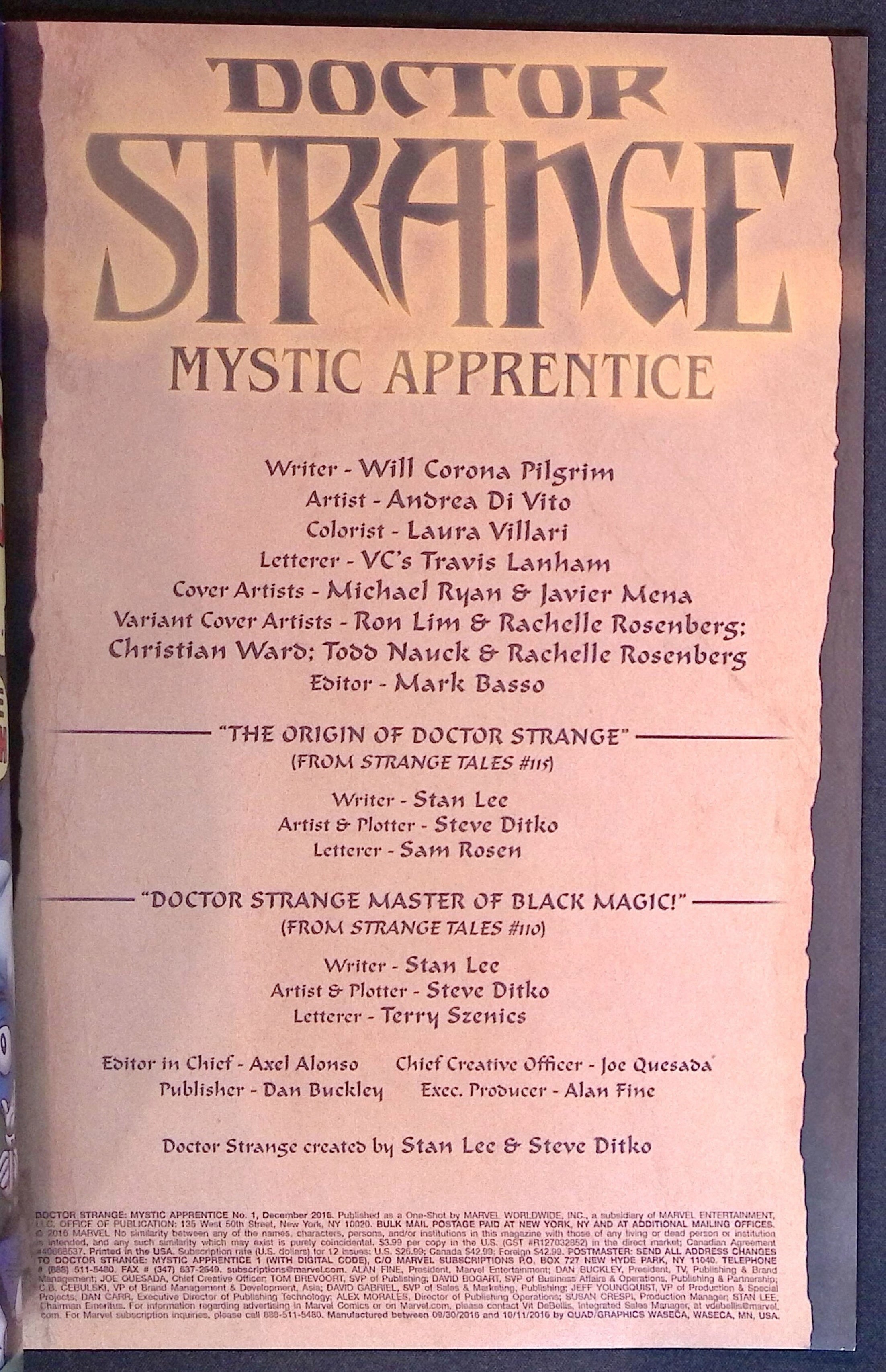 Doctor Strange: Mystic Apprentice # 1 2016 NM