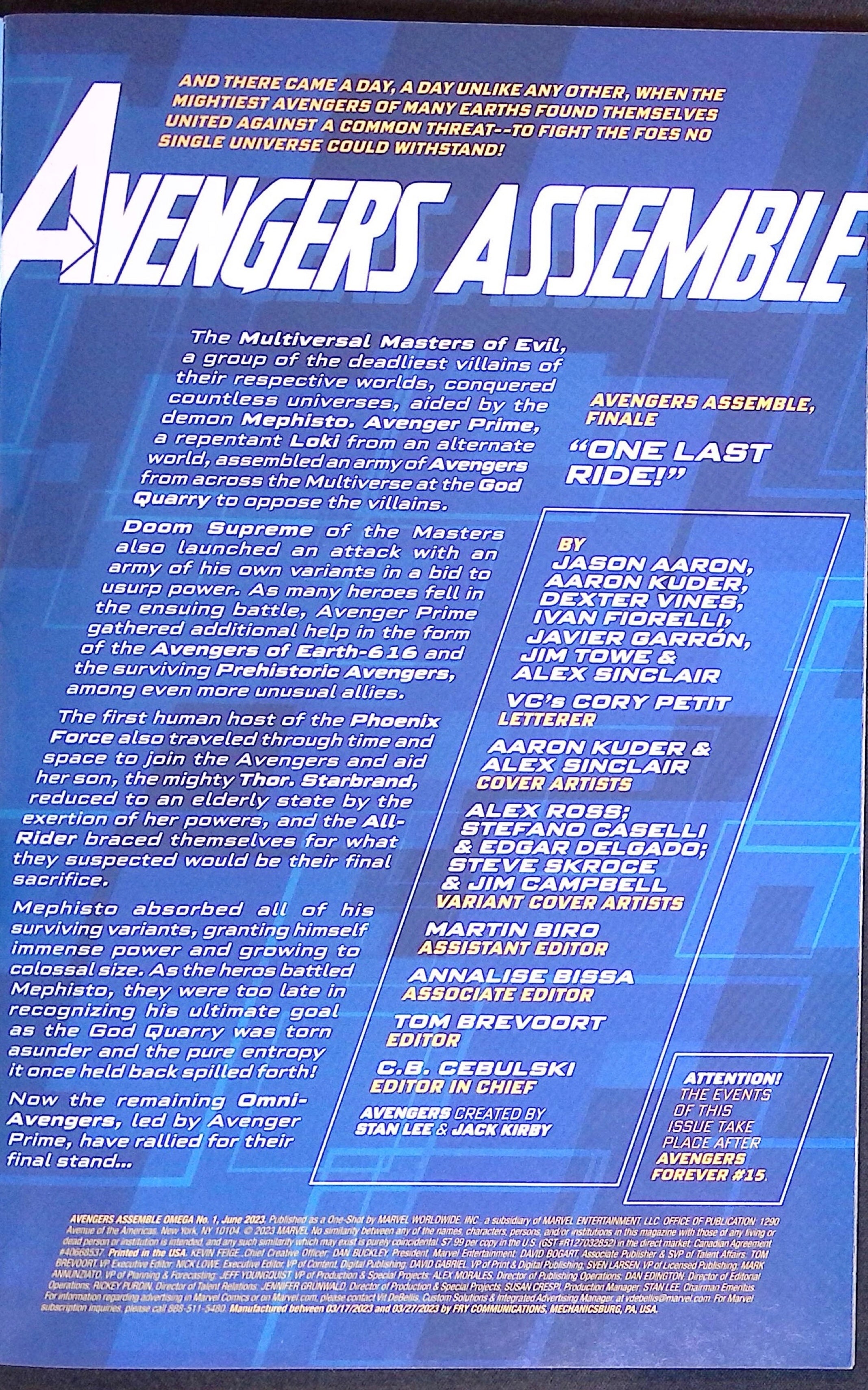 Avengers Assemble Omega # 1 2023 NM-