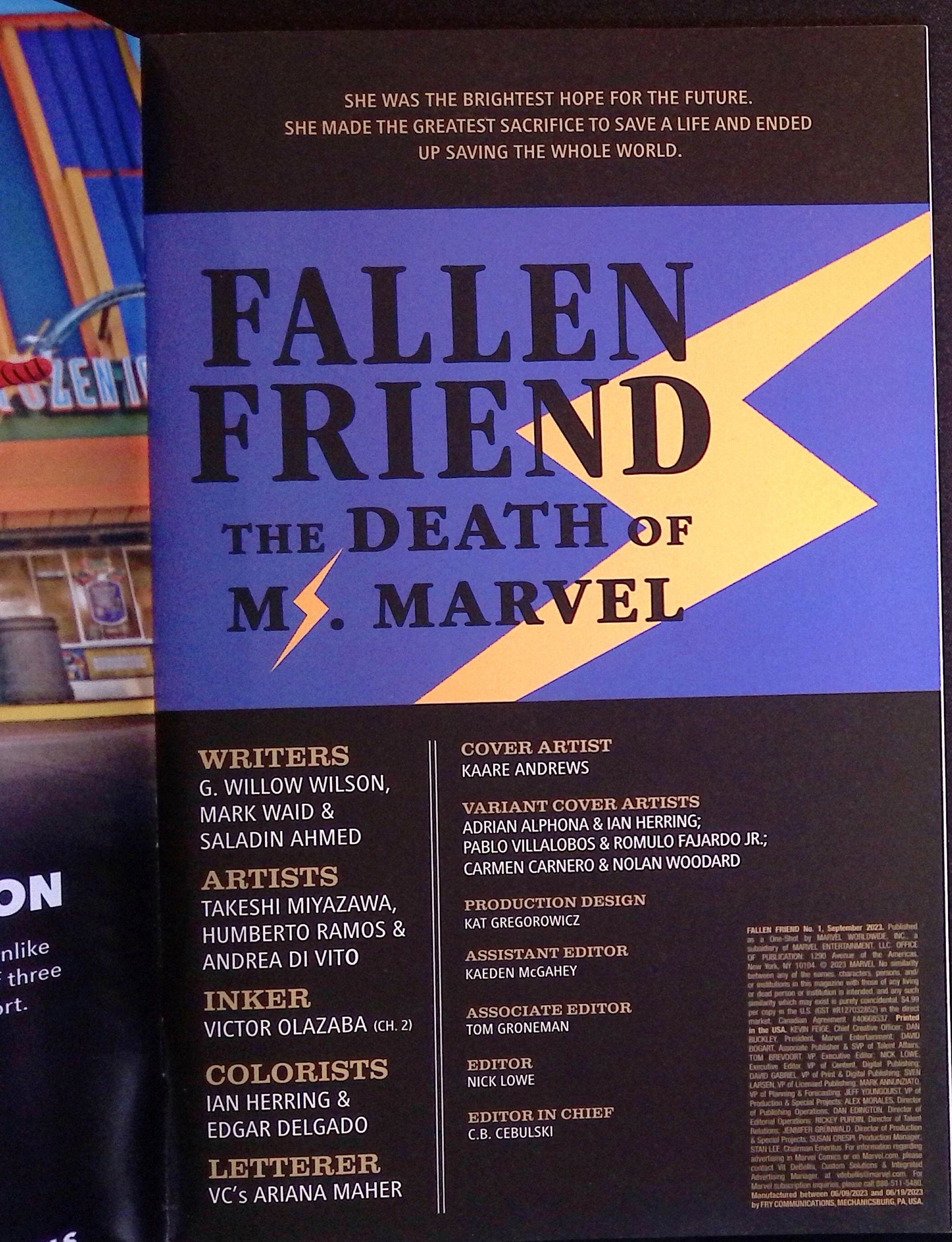 Fallen Friend: The Death of Ms. Marvel # 1 2023 NM
