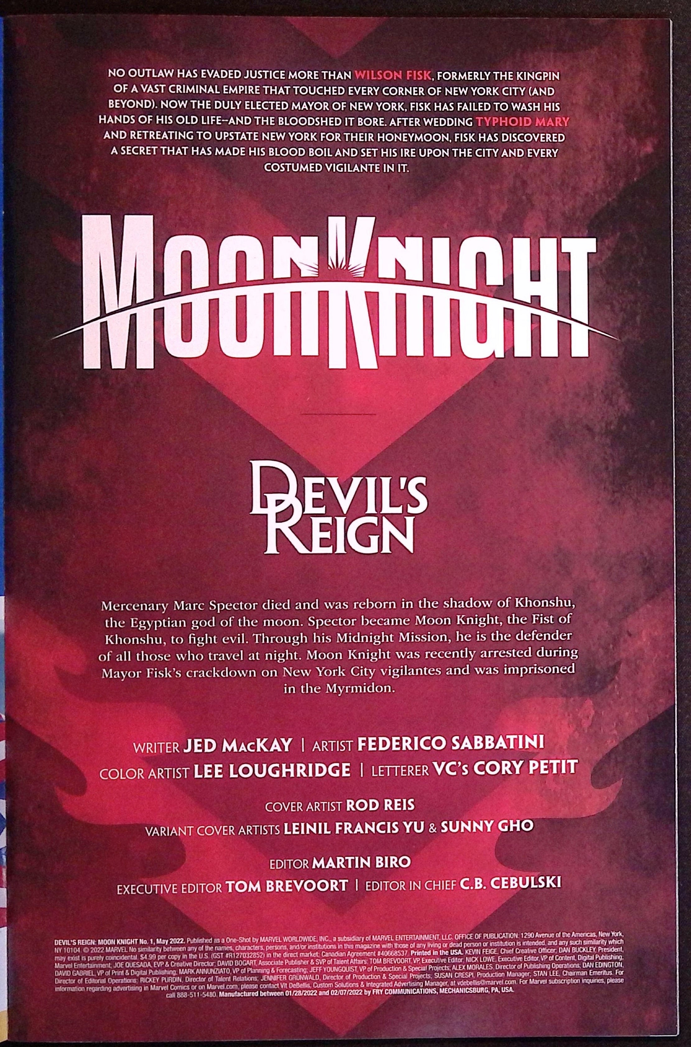 Devil's Reign: Moon Knight # 1 2022 NM-