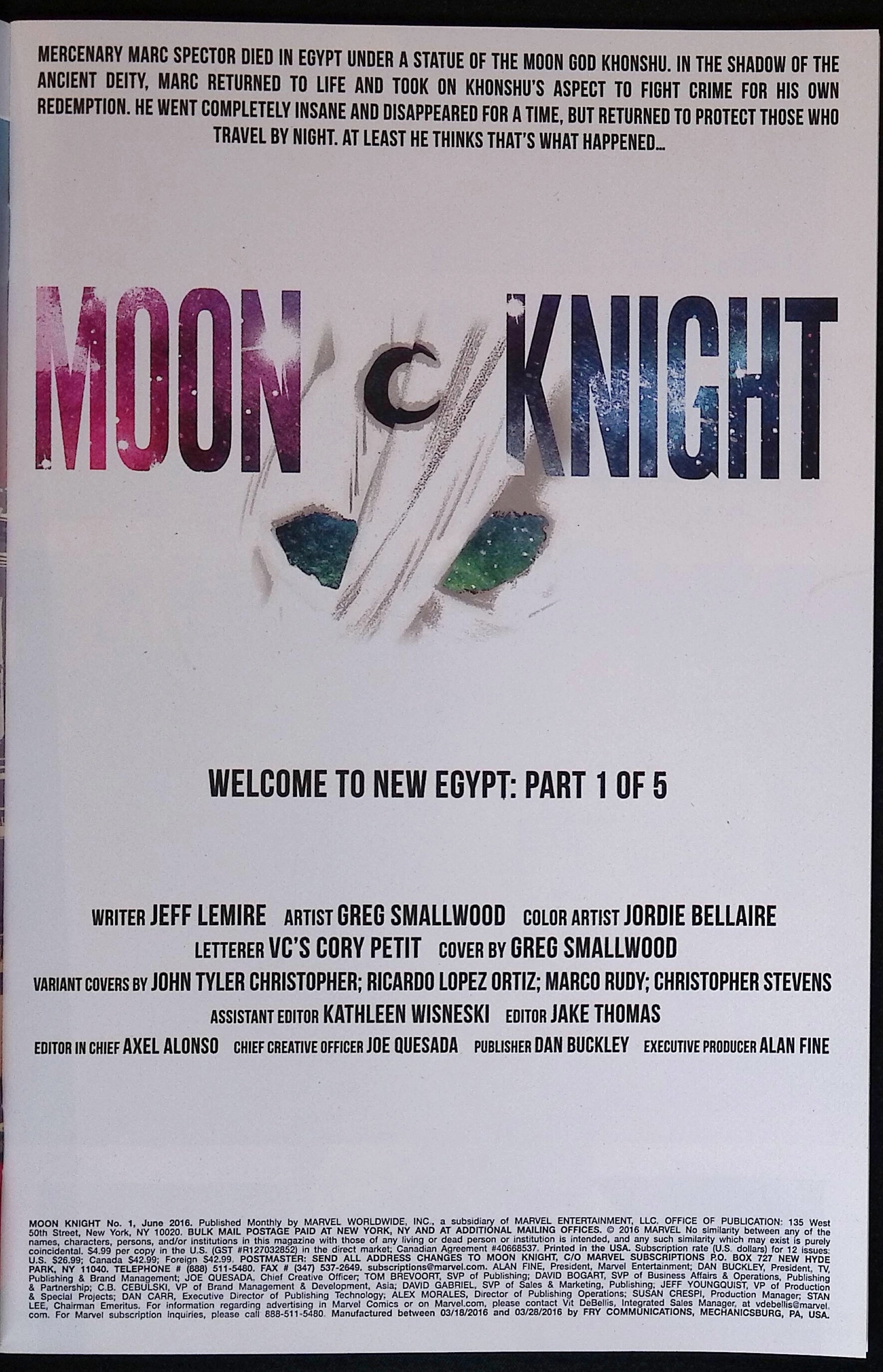 Moon Knight # 1 2016 NM-