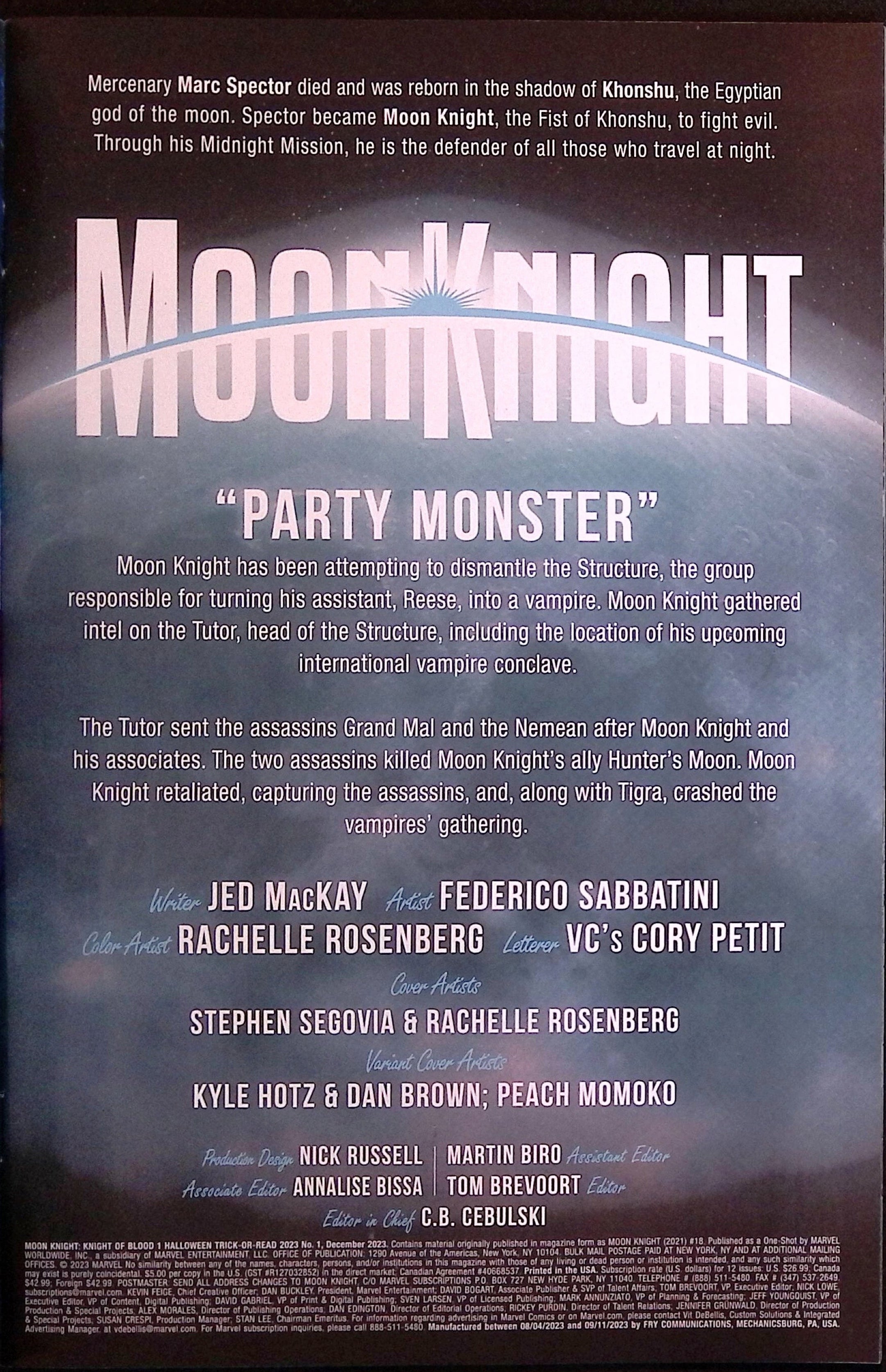 Moon Knight: Knight of Blood # 1 Reprint 2023 NM-