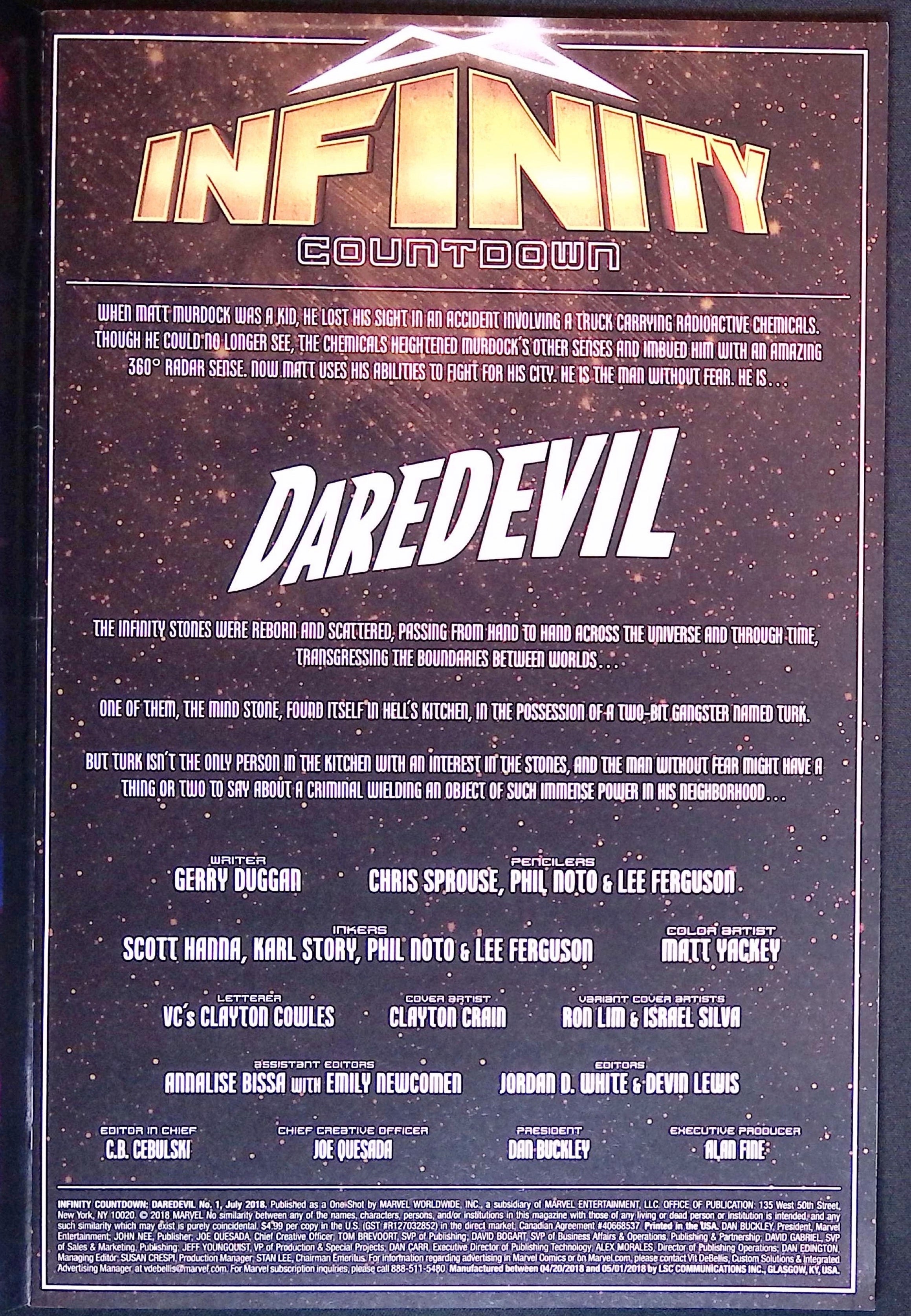 Infinity Countdown: Daredevil # 1 2018 NM-