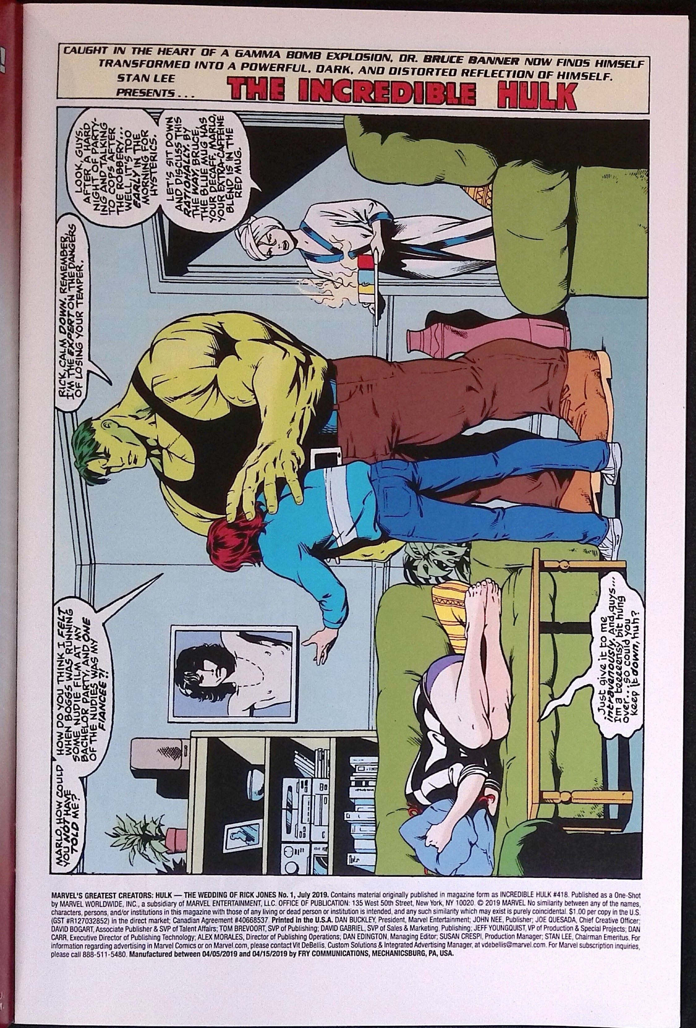 Marvel's Greatest Creators: Hulk – The Wedding of Rick Jones # 1 2019 NM