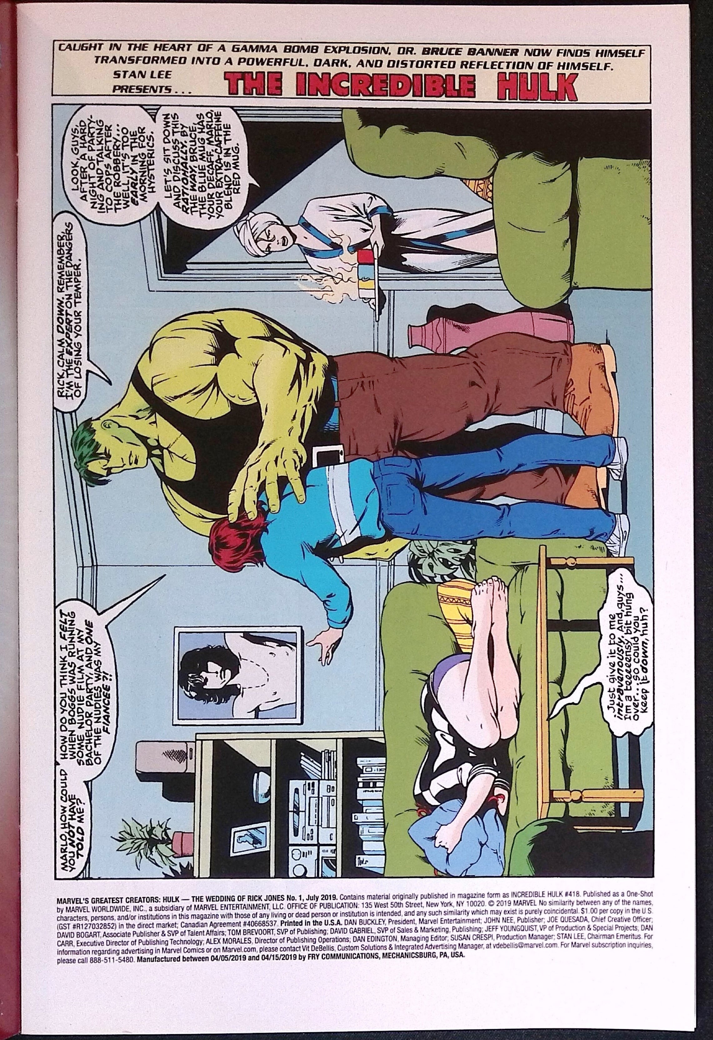 Marvel's Greatest Creators: Hulk – The Wedding of Rick Jones # 1 2019 NM