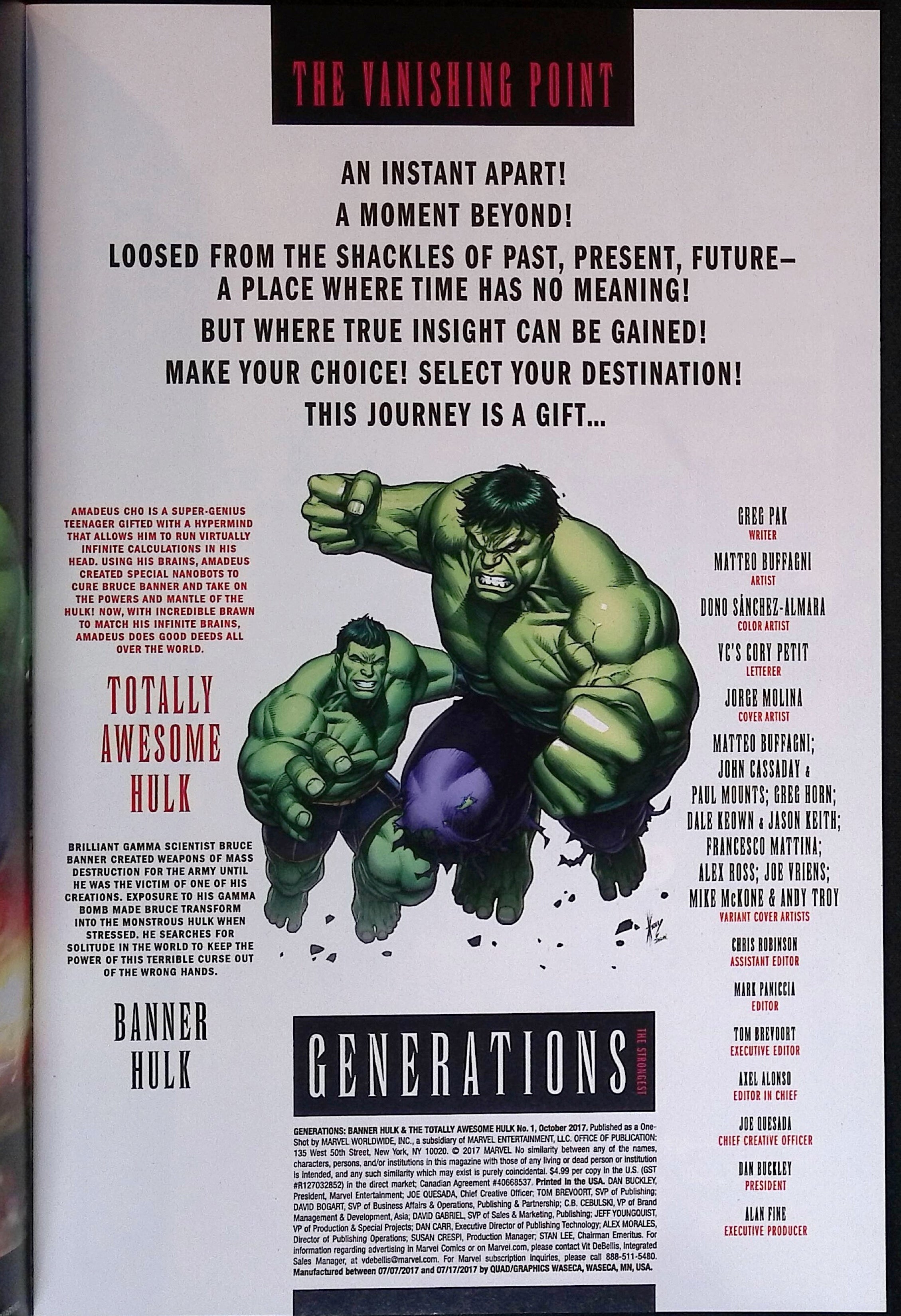 Generations: Banner Hulk & The Totally Awesome Hulk # 1 2017 NM