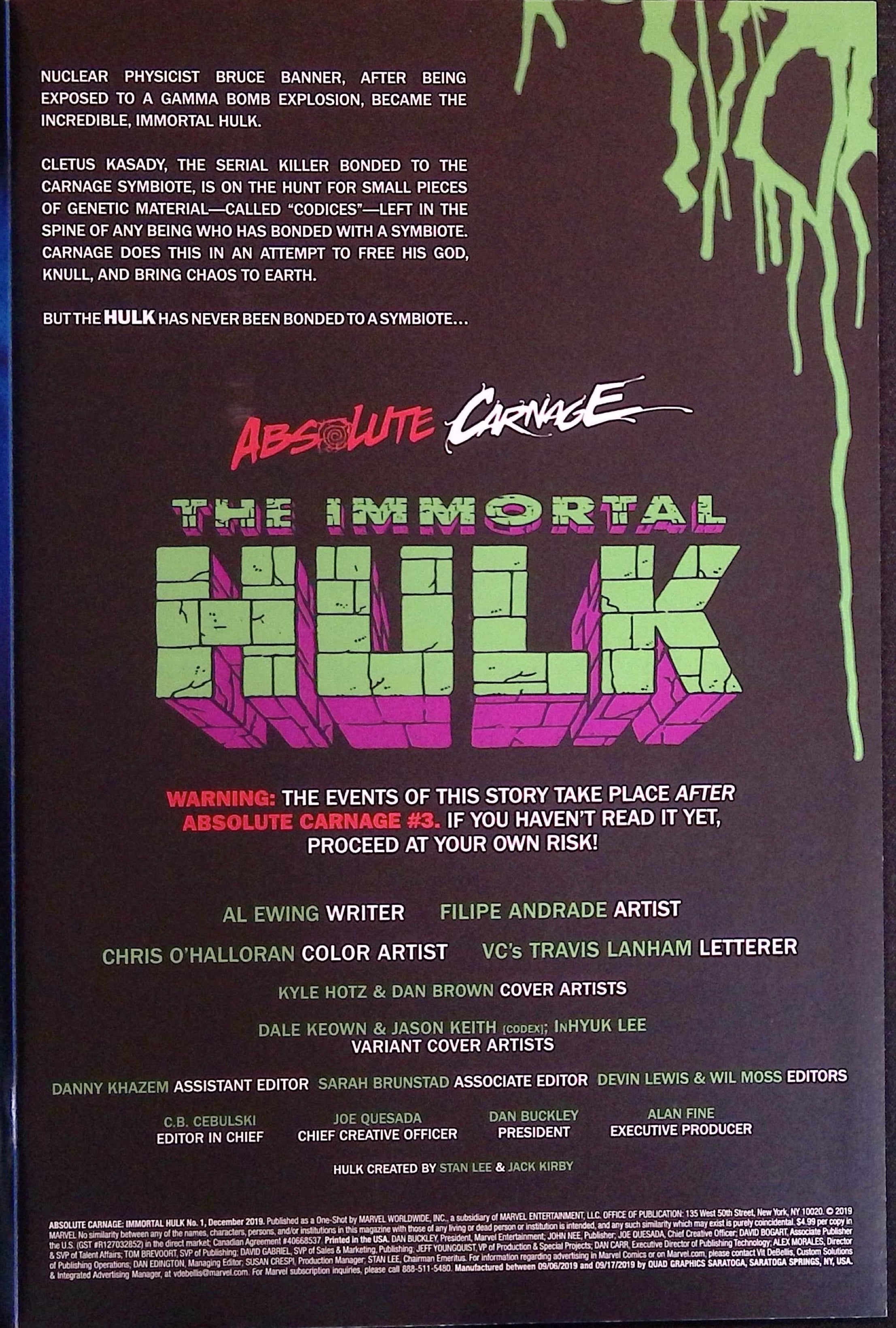 Absolute Carnage: Immortal Hulk # 1 2019 NM