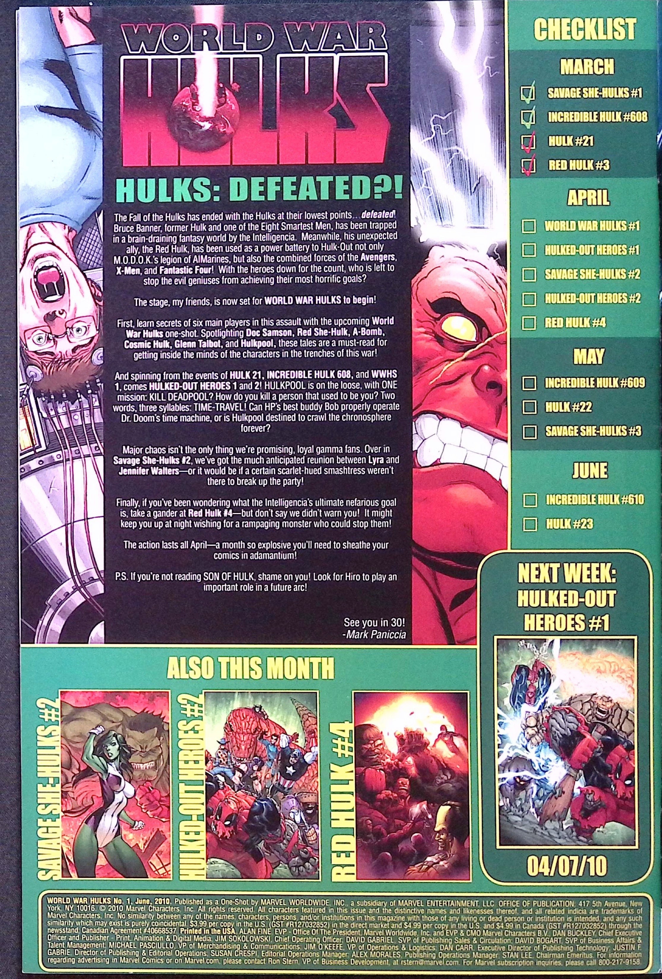 World War Hulks # 1 2010 NM-