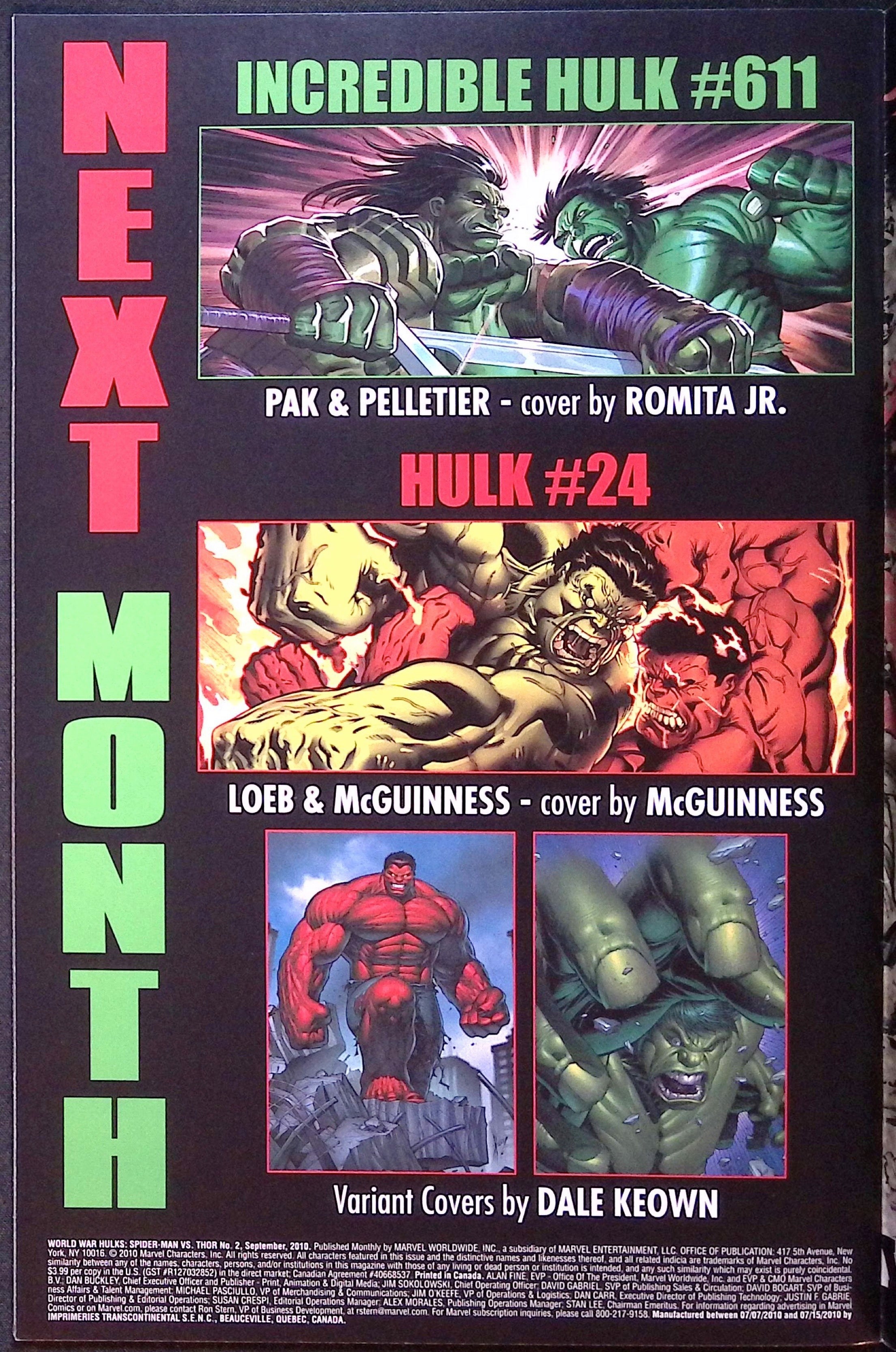 World War Hulks: Spider-Man vs. Thor # 2 2010 NM-