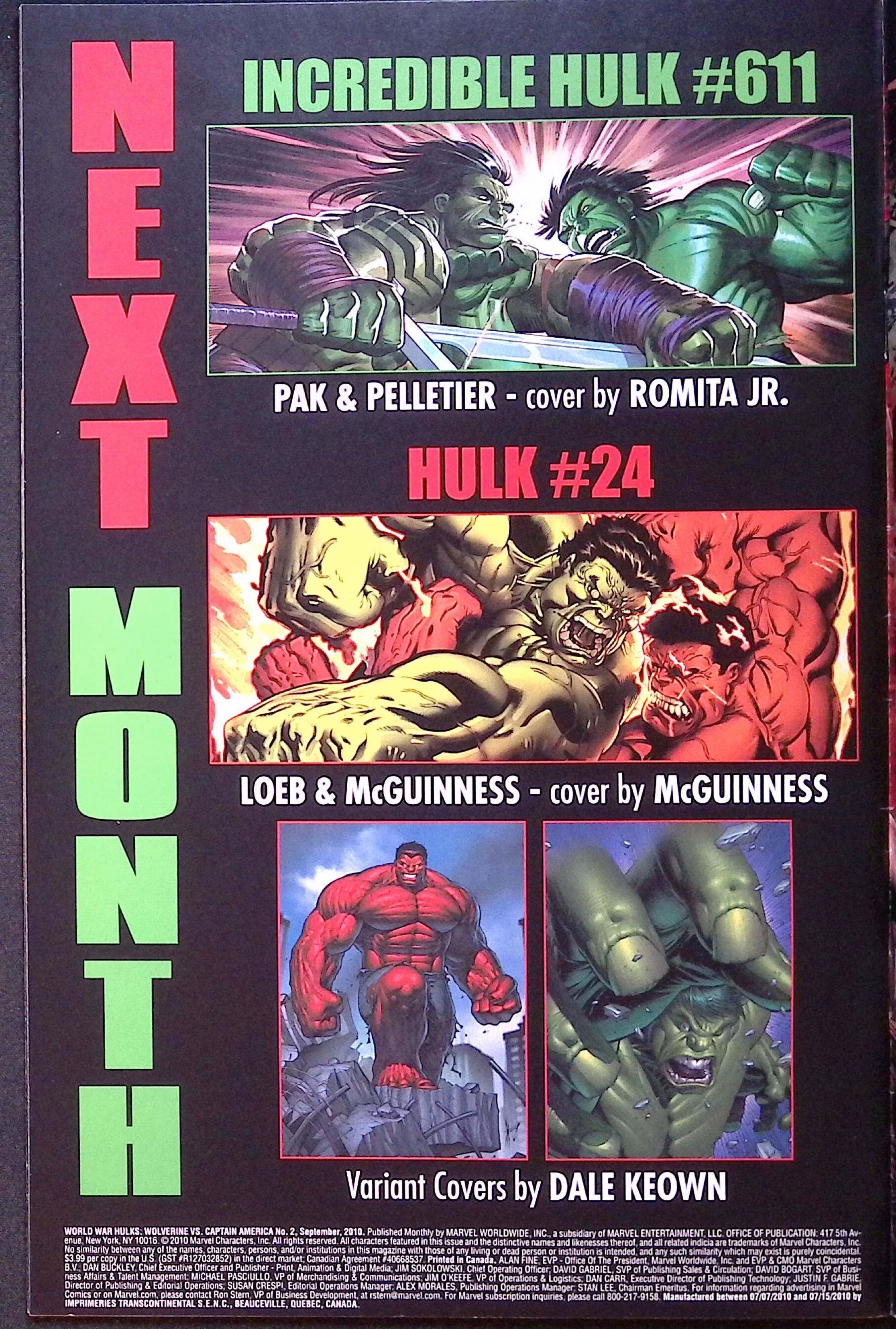 World War Hulks: Captain America vs. Wolverine # 2 2010 NM-