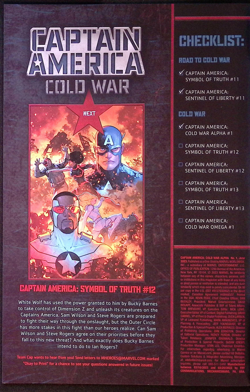 Captain America: Cold War Alpha # 1 2023 NM-
