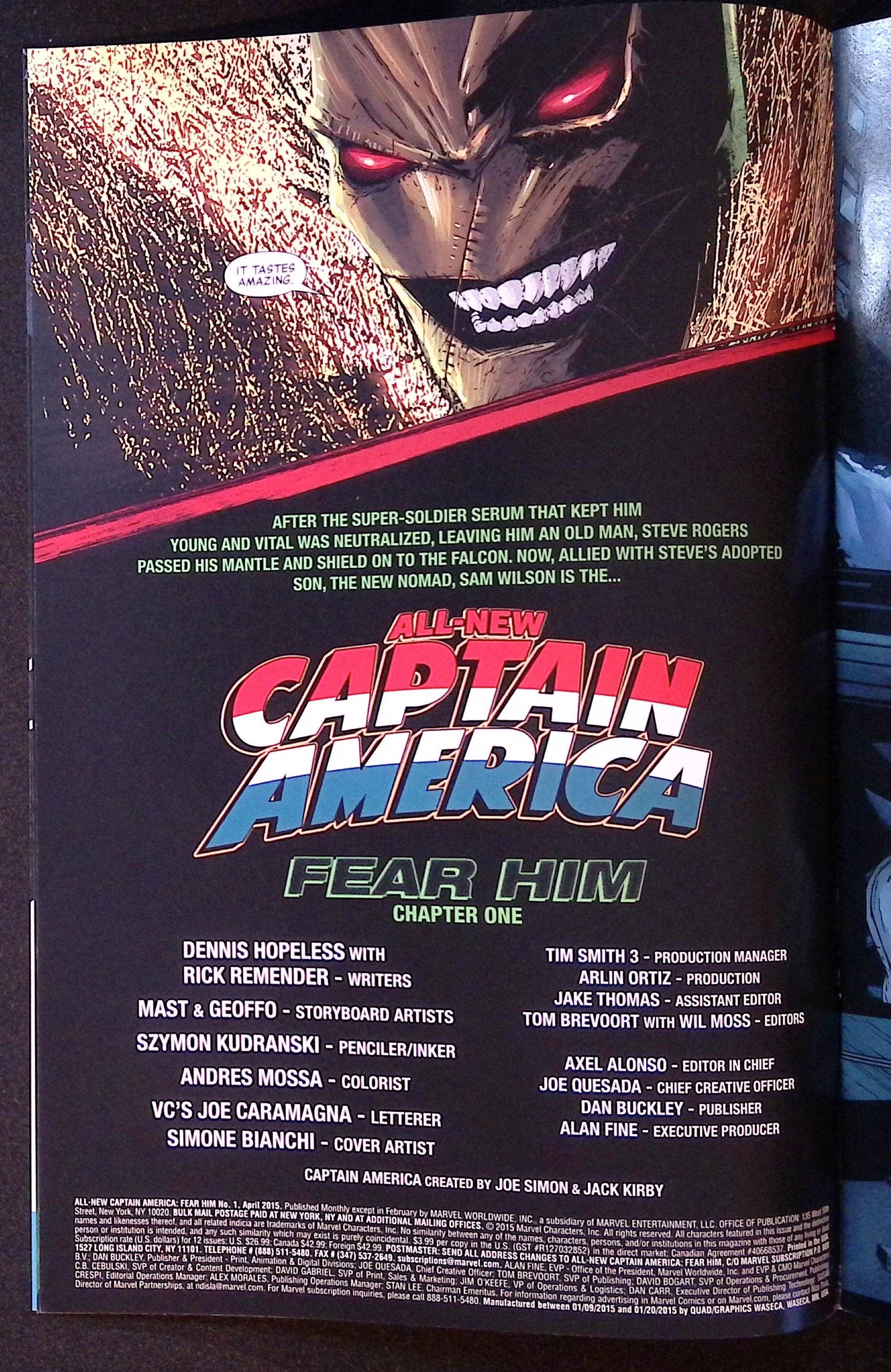 All-New Captain America: Fear Him # 1 2015 NM-