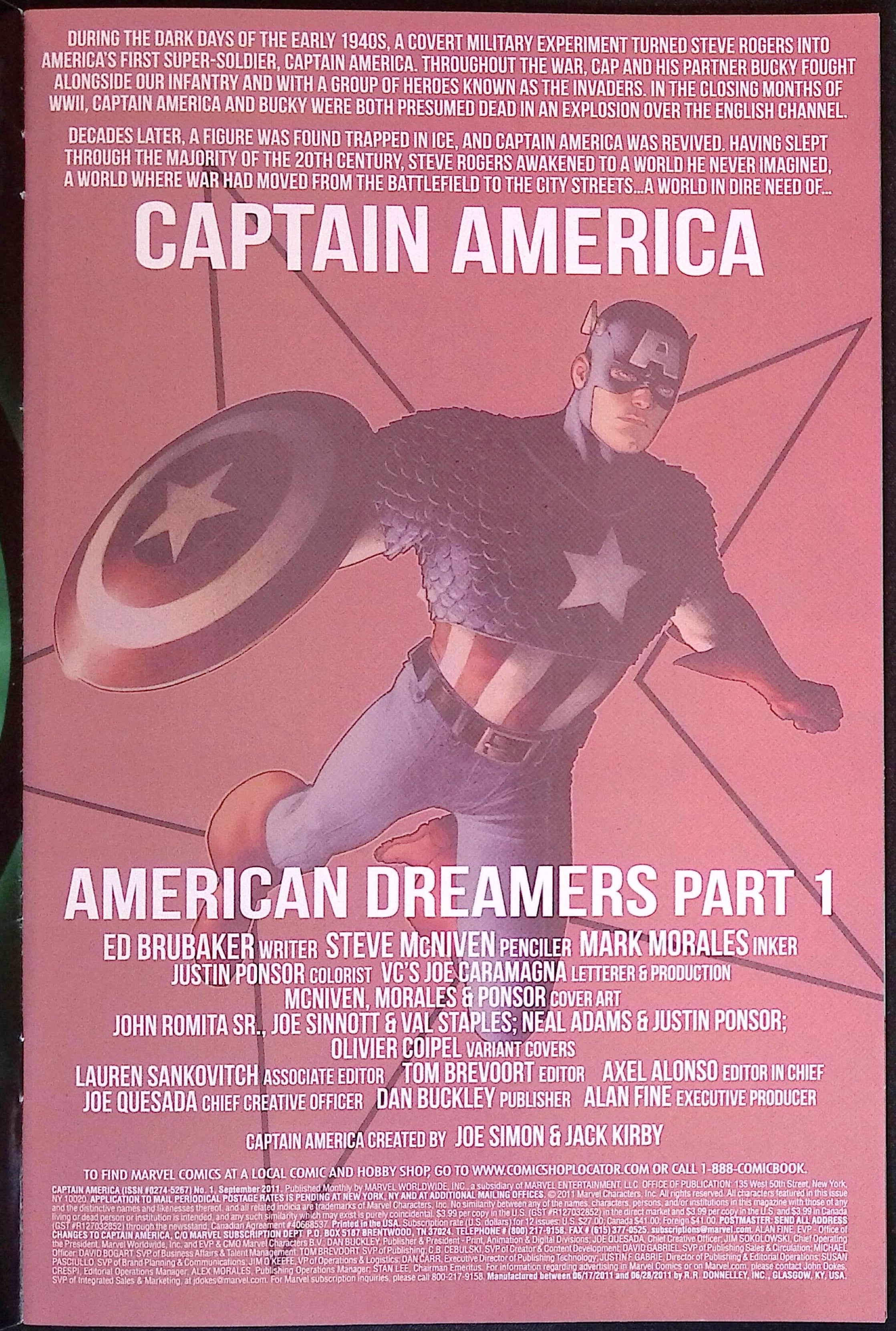 Captain America # 1 2011 NM-