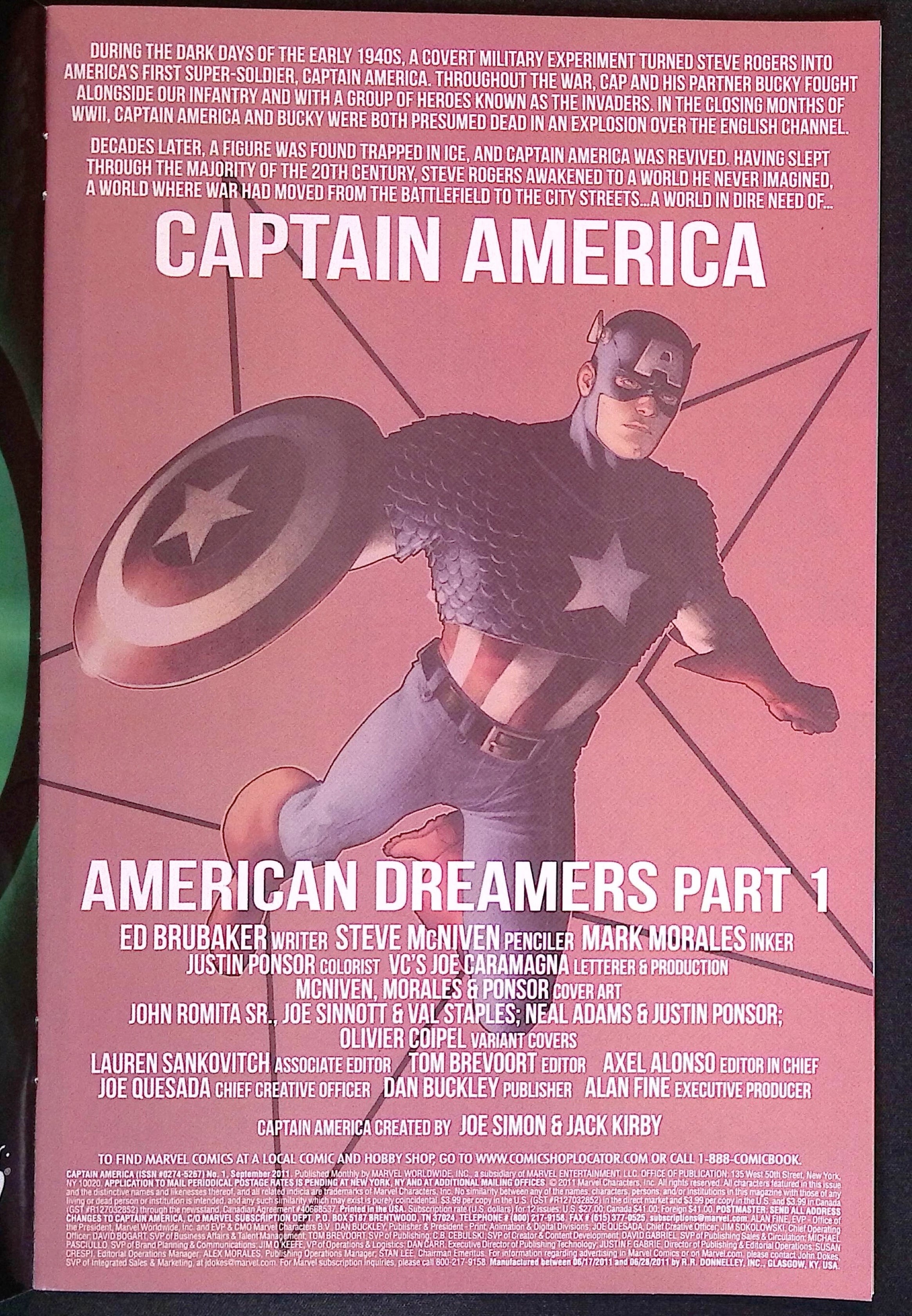 Captain America # 1 2011 NM-