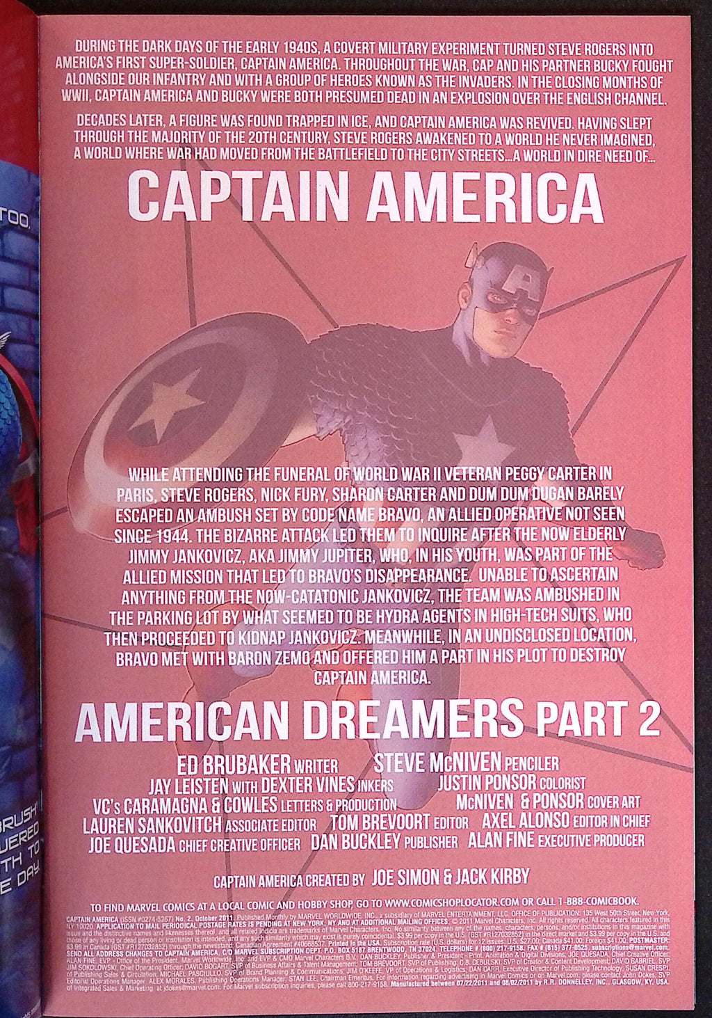 Captain America # 2 2011 NM-