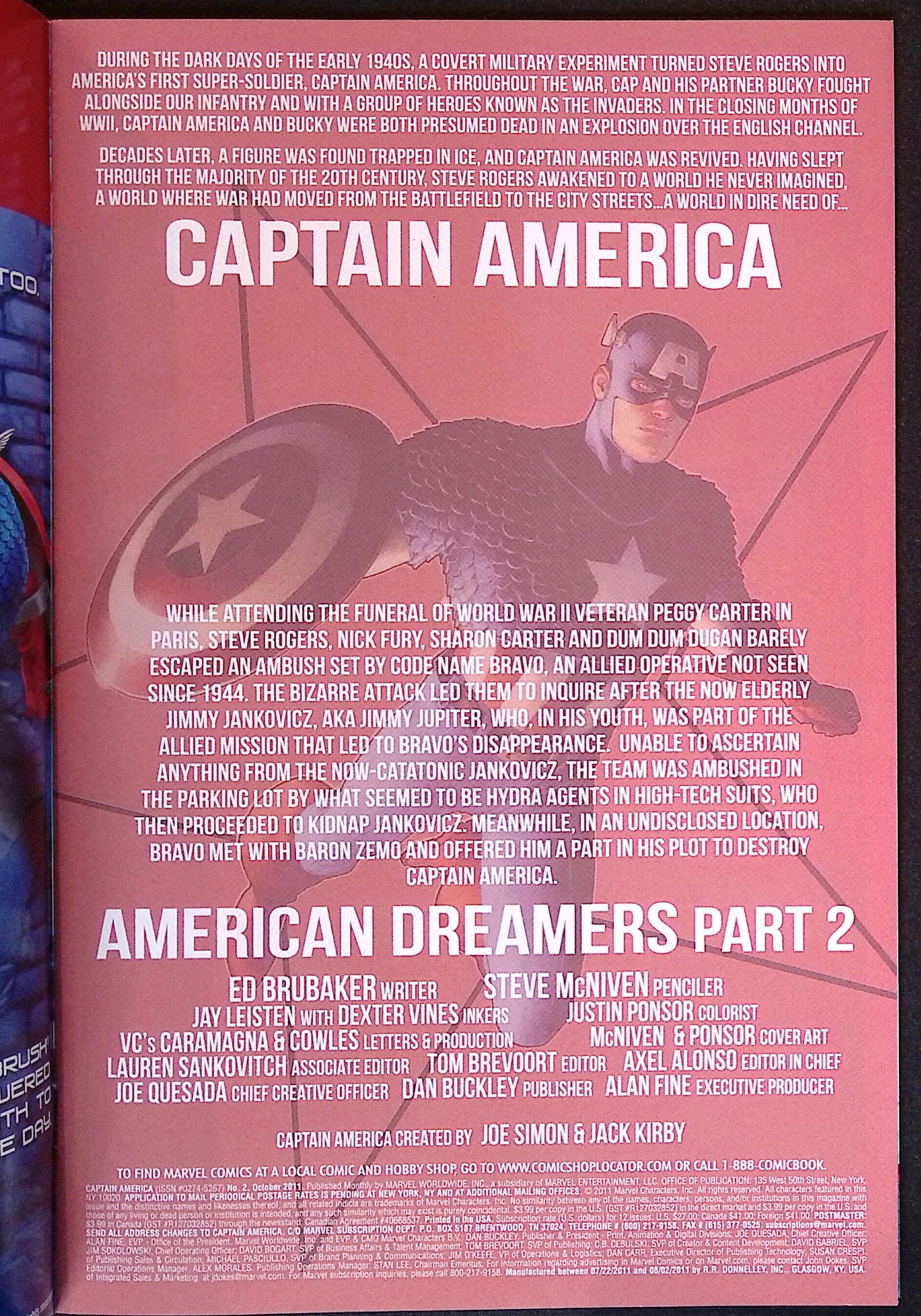 Captain America # 2 2011 NM-