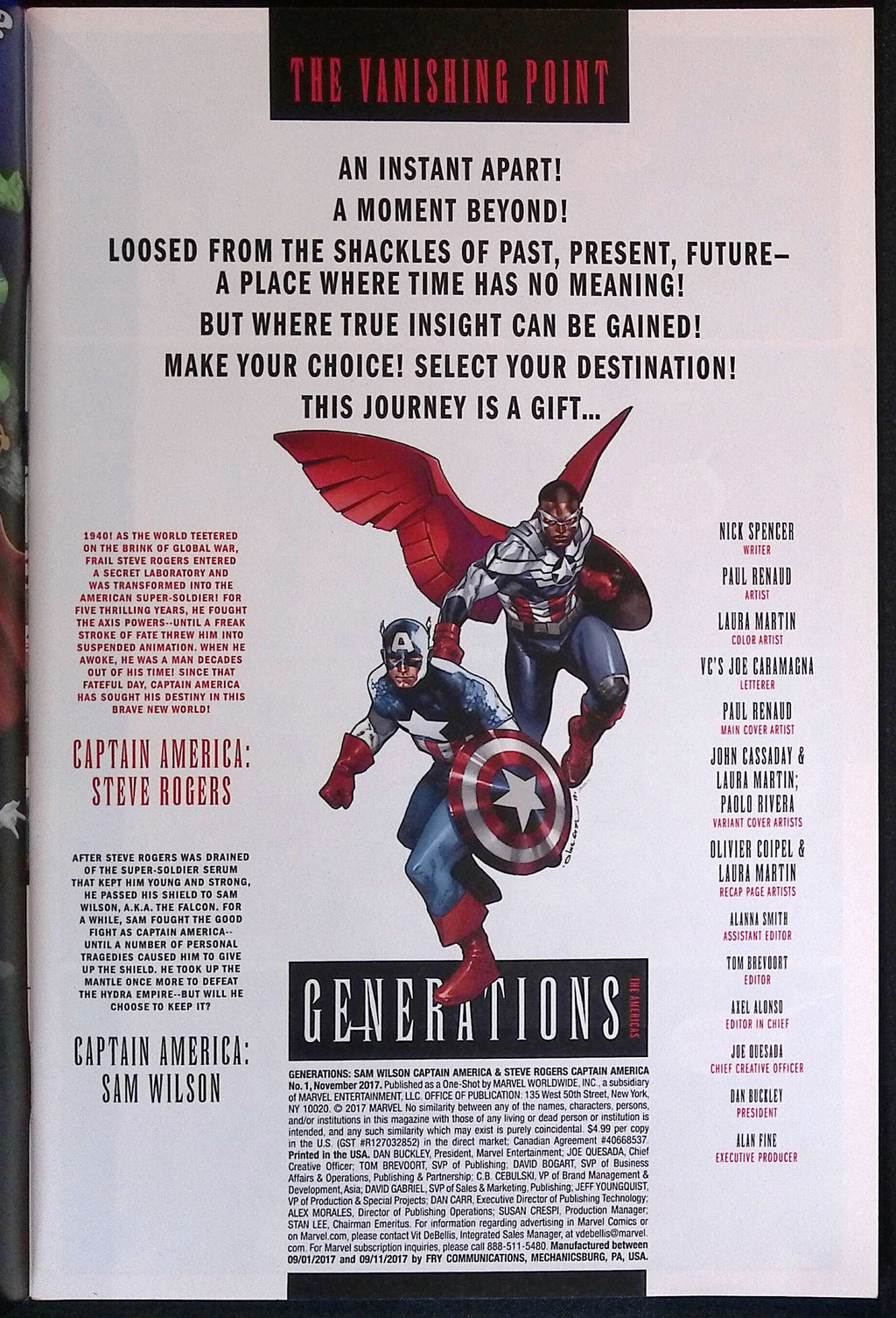 Generations: Sam Wilson Captain America & Steve Rogers Captain America # 1 2017 VF+