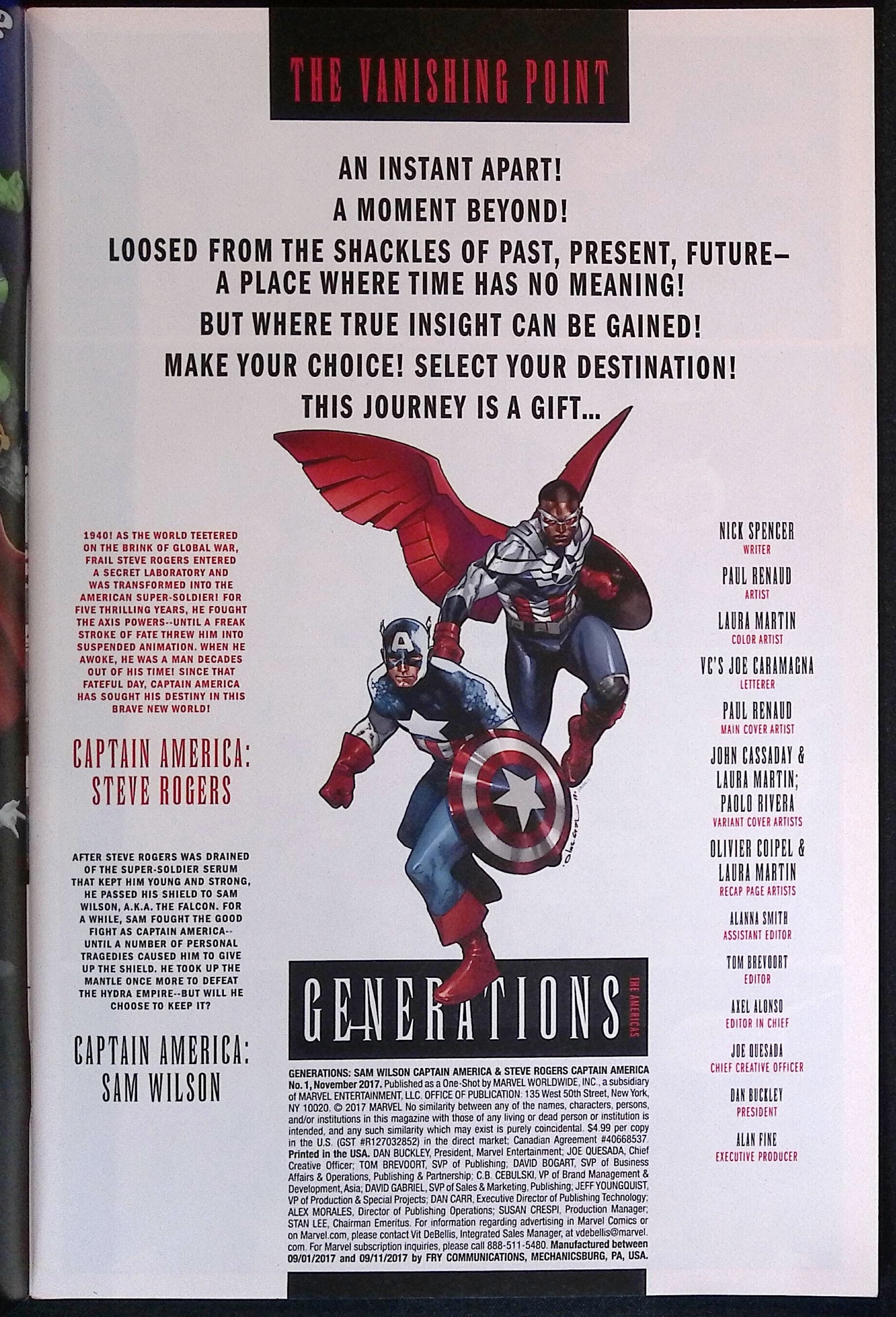 Generations: Sam Wilson Captain America & Steve Rogers Captain America # 1 2017 VF+