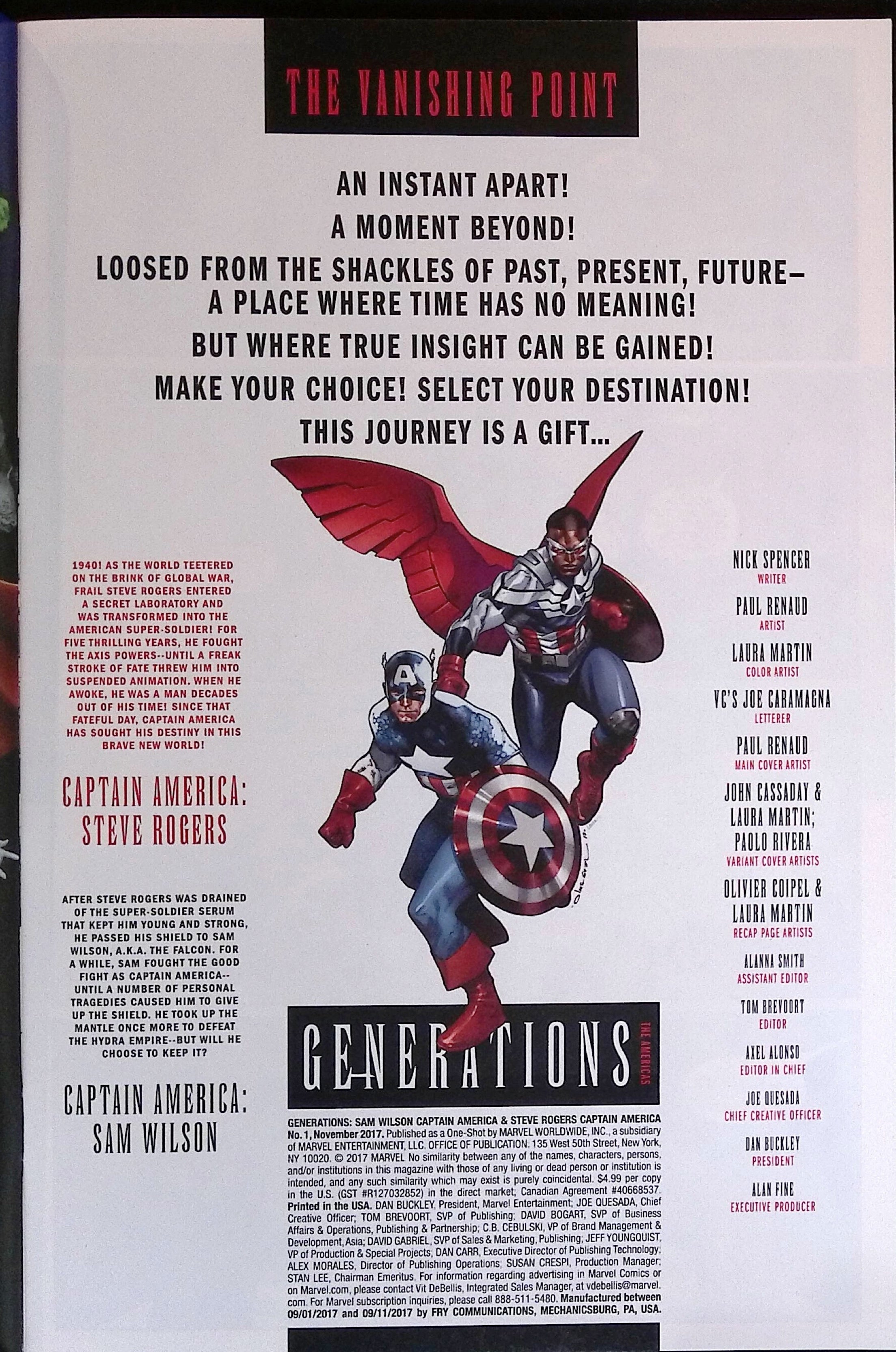 Generations: Sam Wilson Captain America & Steve Rogers Captain America # 1 2017 NM-