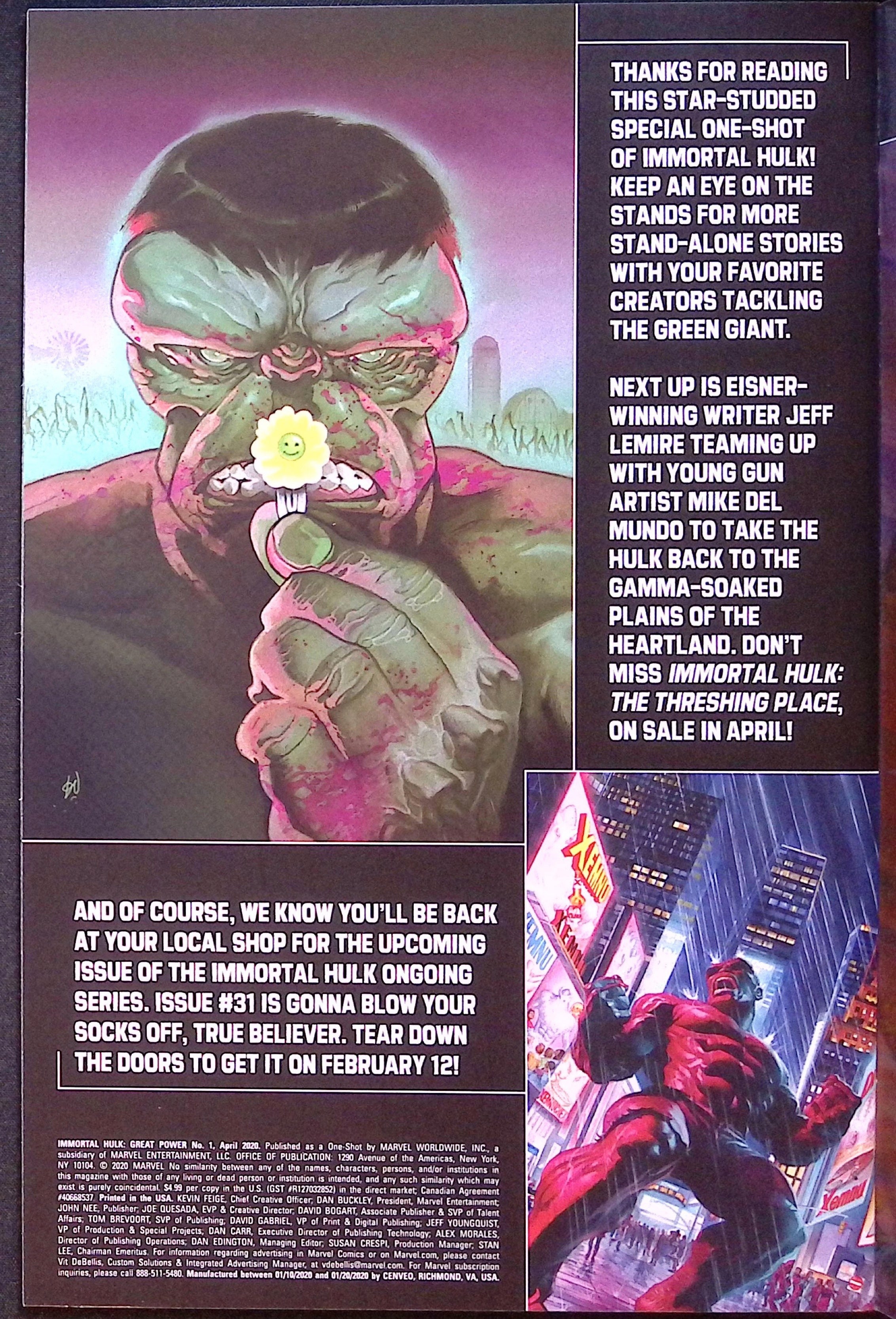 Immortal Hulk: Great Power # 1 Max Fiumara Variant 2020 NM-