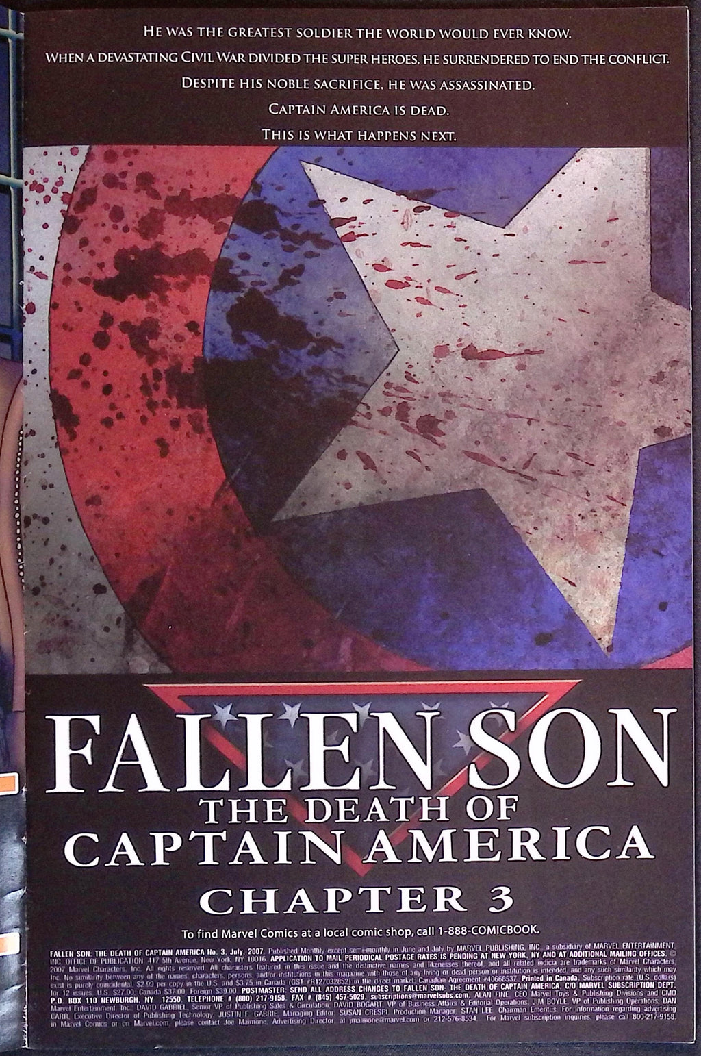 Fallen Son: The Death of Captain America # 3 2007 VF