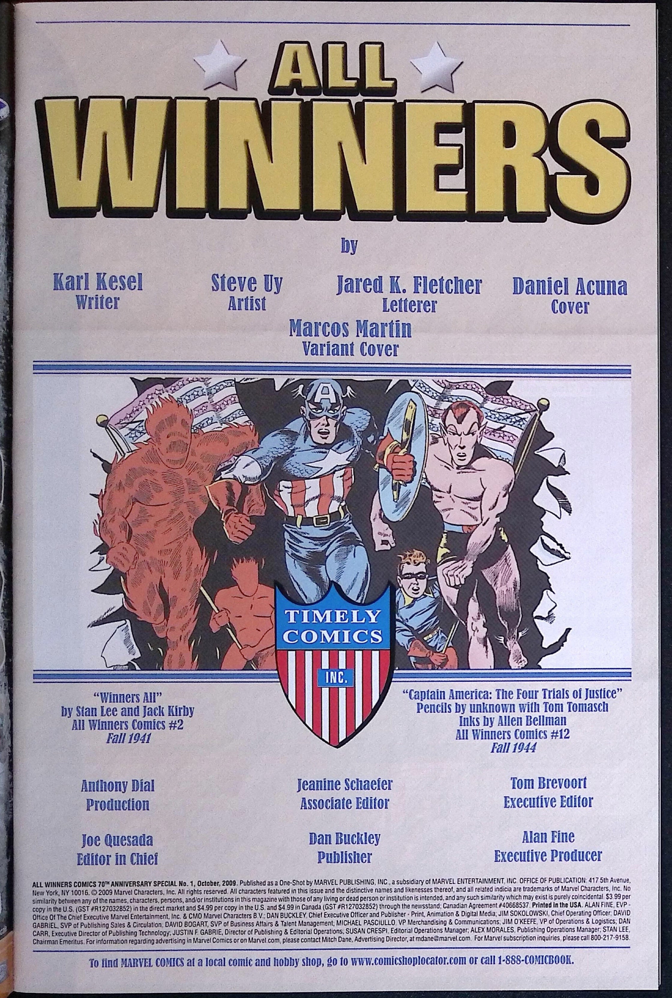 All Winners Comics # 1 2009 NM-