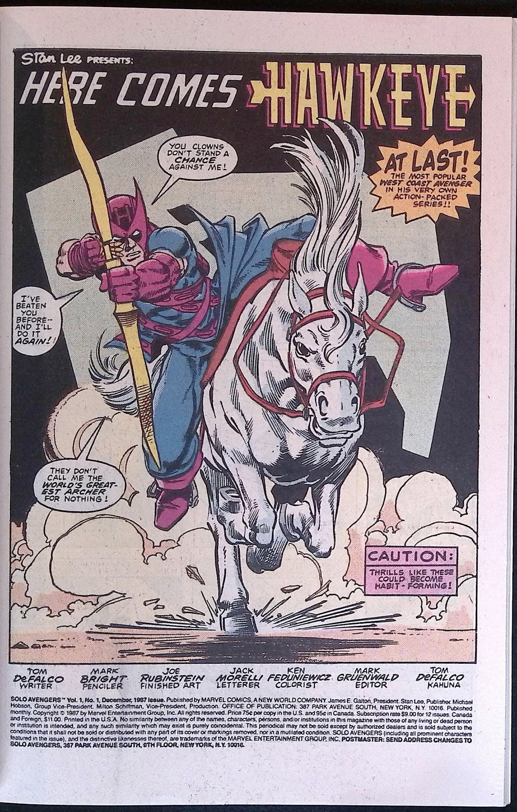 Solo Avengers Starring Hawkeye and Mockingbird # 1 1987 VF/NM