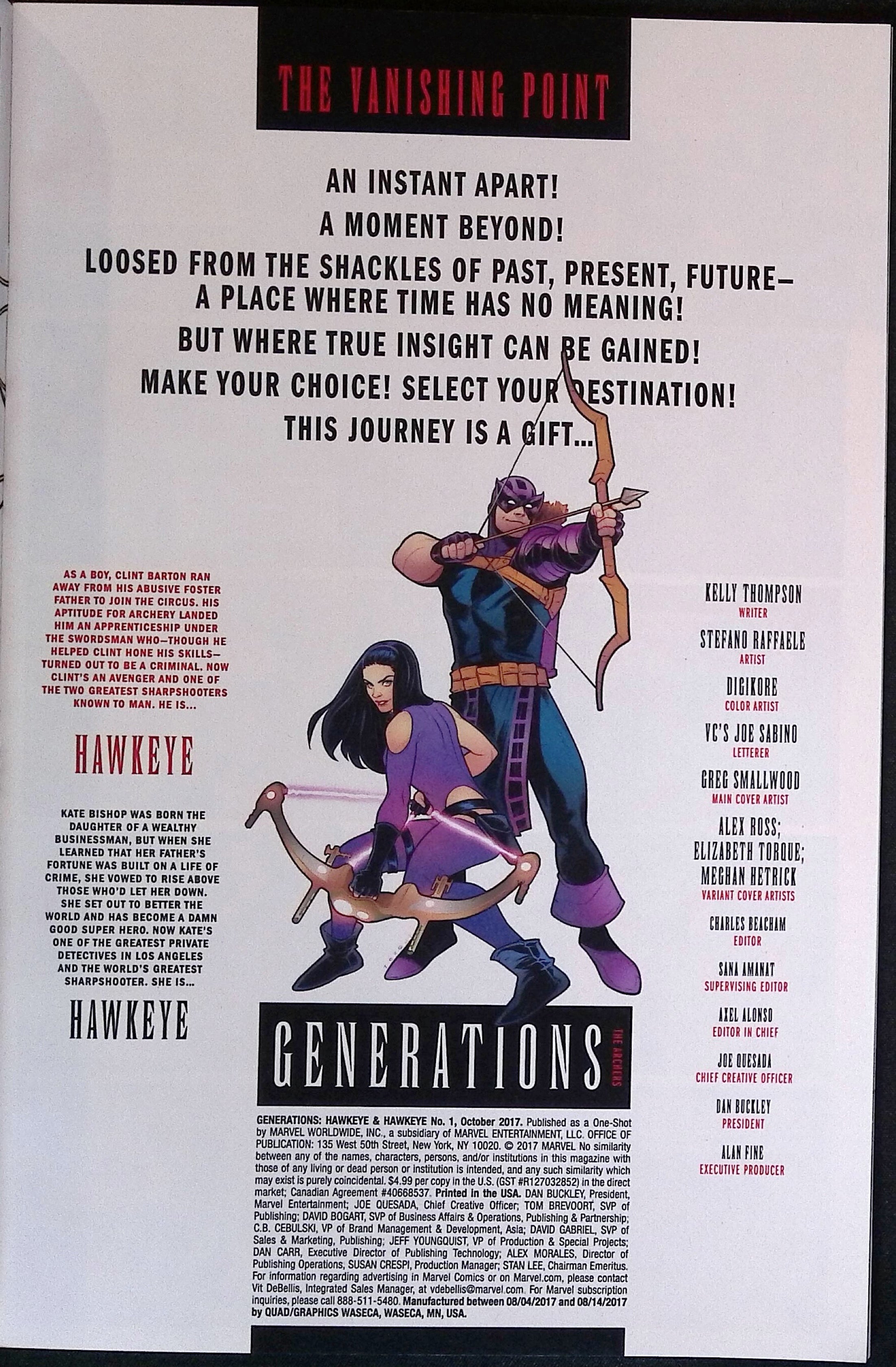 Generations: Hawkeye & Hawkeye # 1 2017 VF/NM