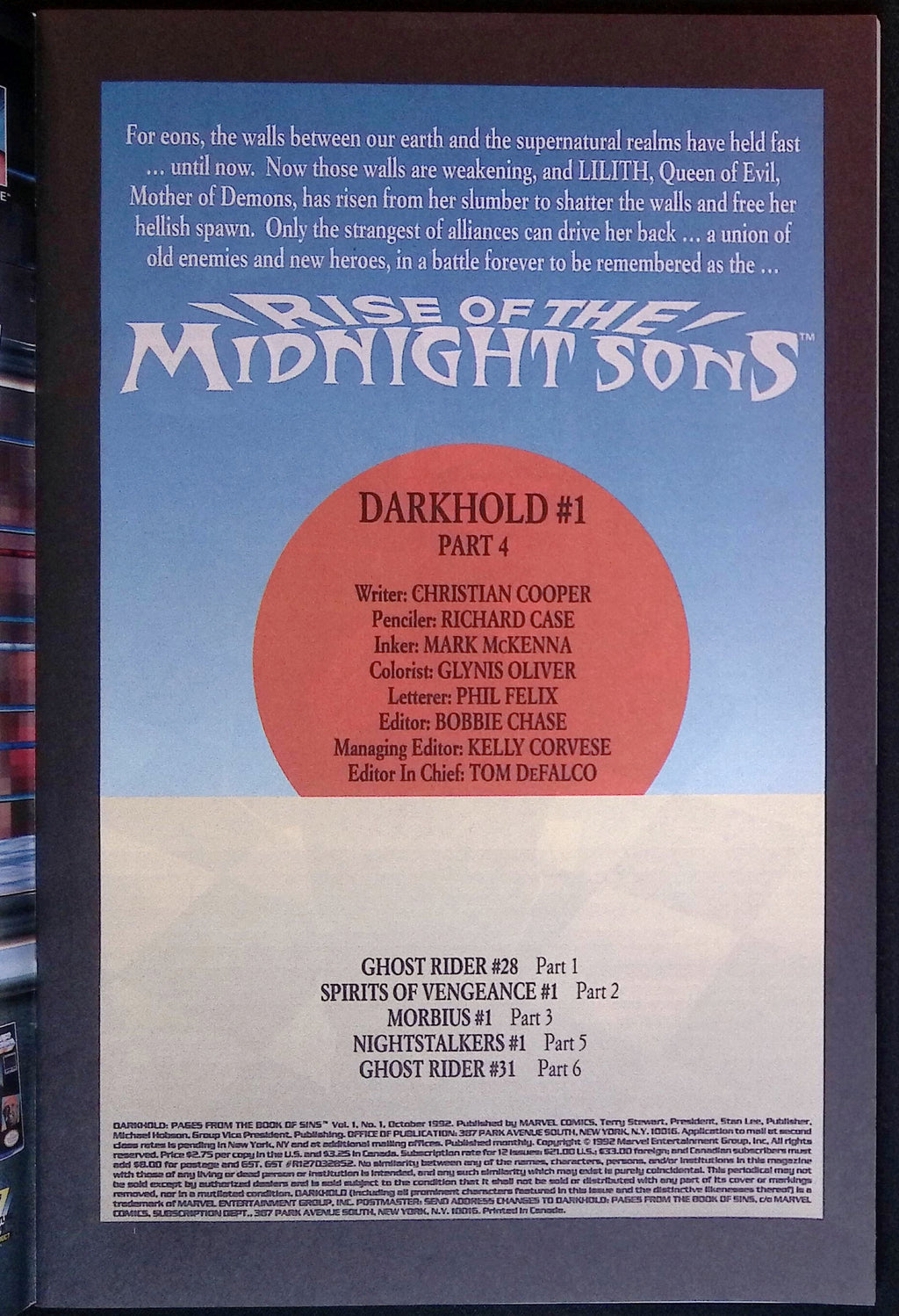 Darkhold: Pages from the Book of Sins # 1 1992 No Polybag VF/NM