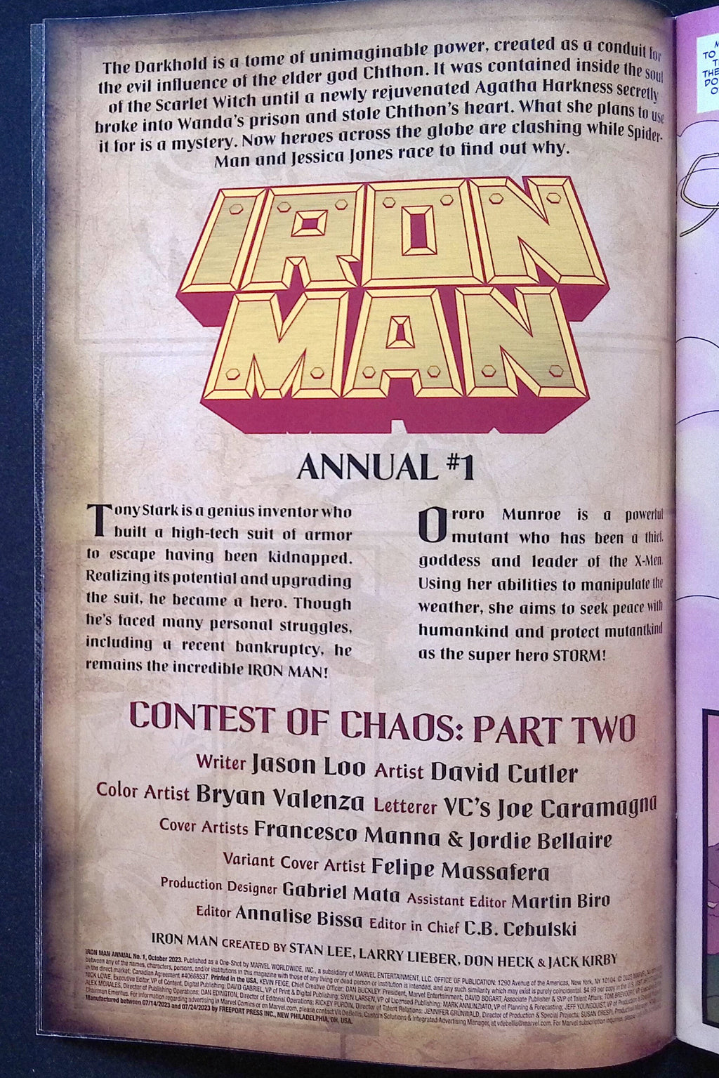 Iron Man Annual # 1 Massafera Variant 2023 VF+