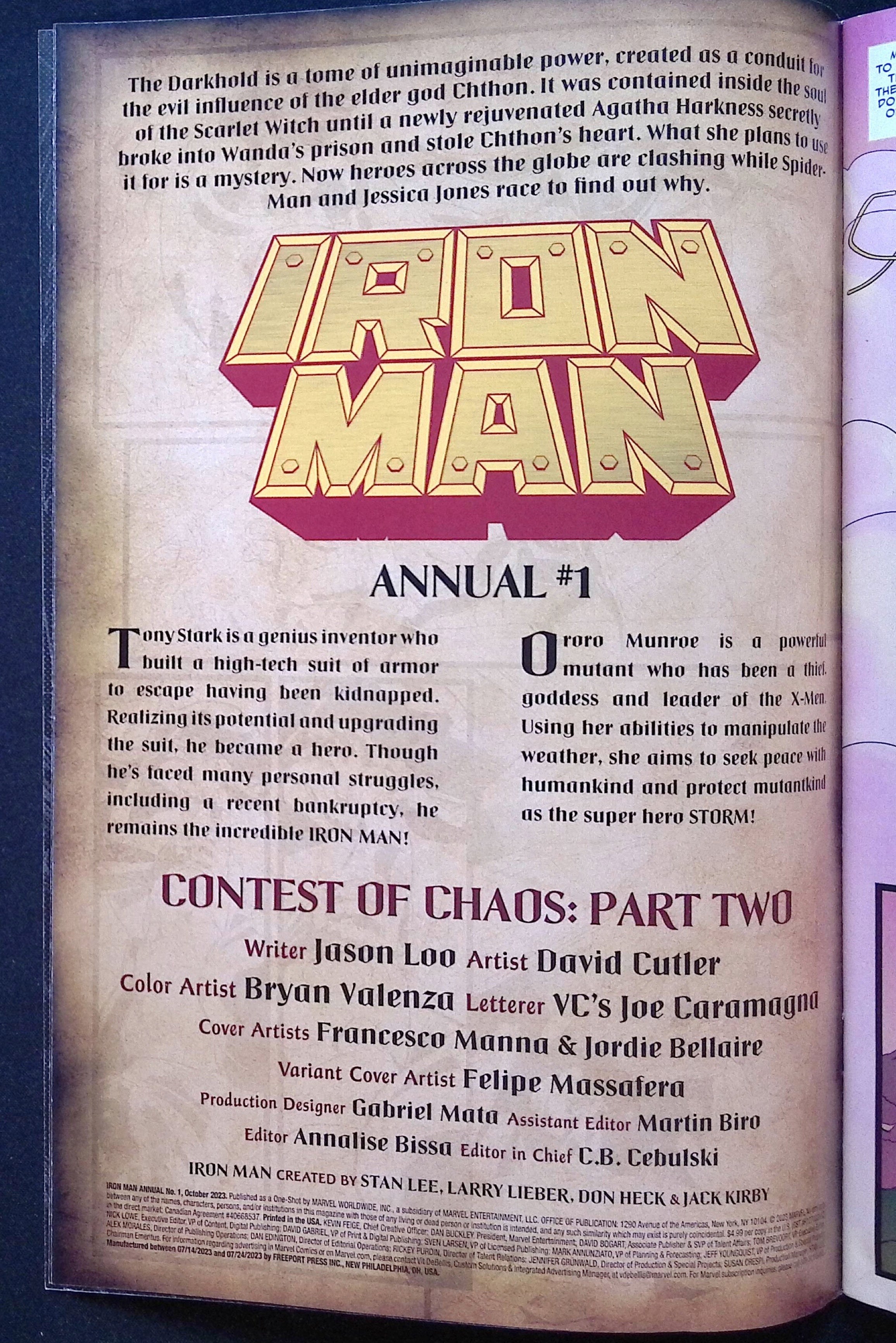 Iron Man Annual # 1 Massafera Variant 2023 VF+