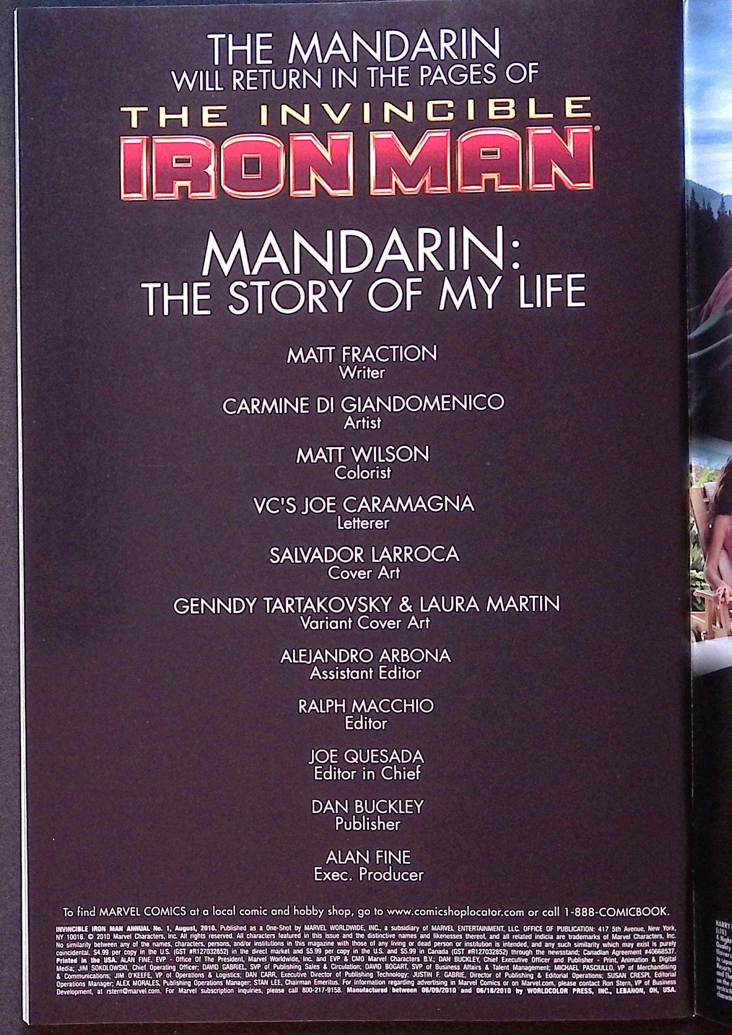 The Invincible Iron Man Annual # 1 2010 NM-
