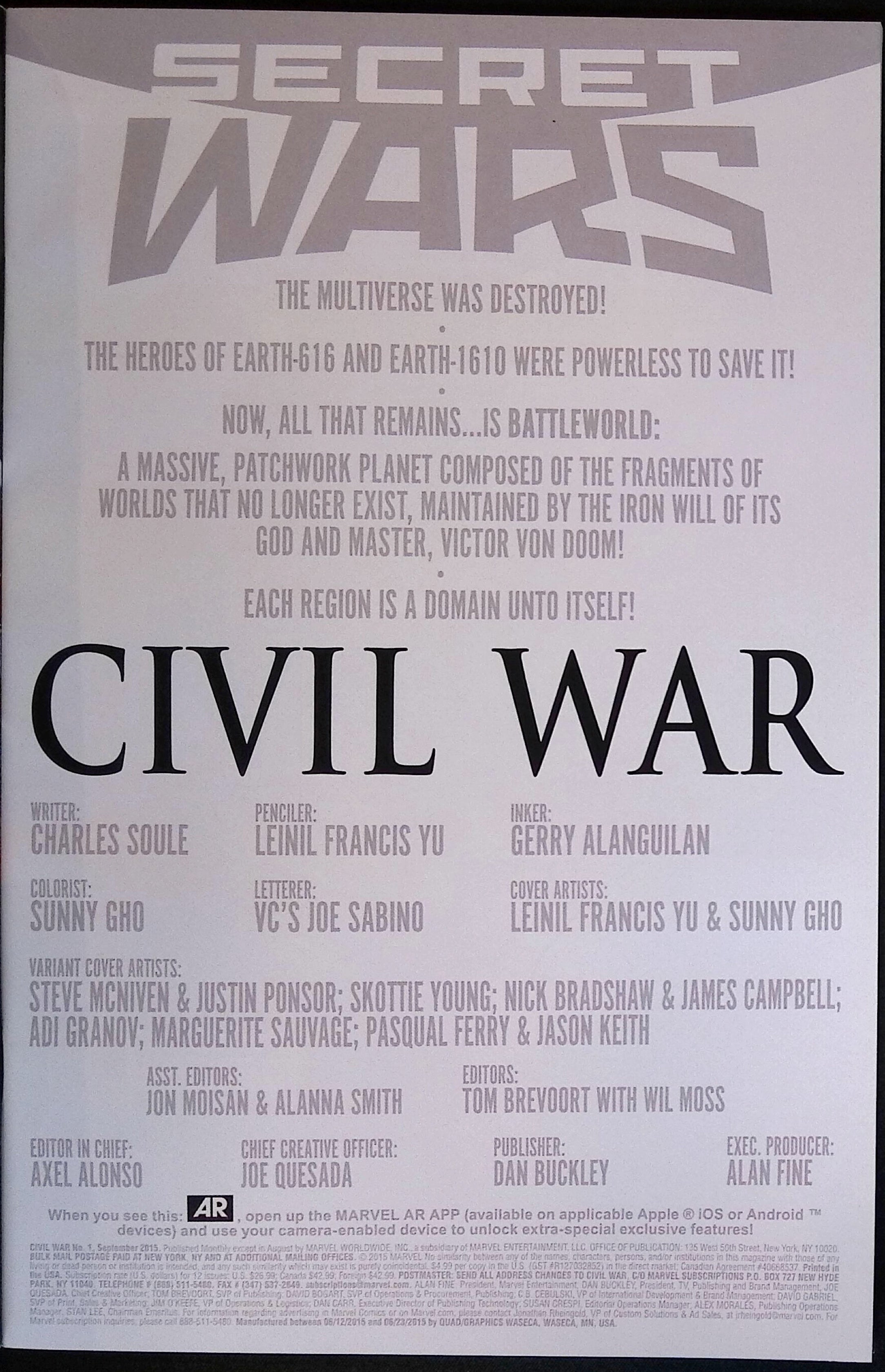 Civil War # 1 2015 NM-